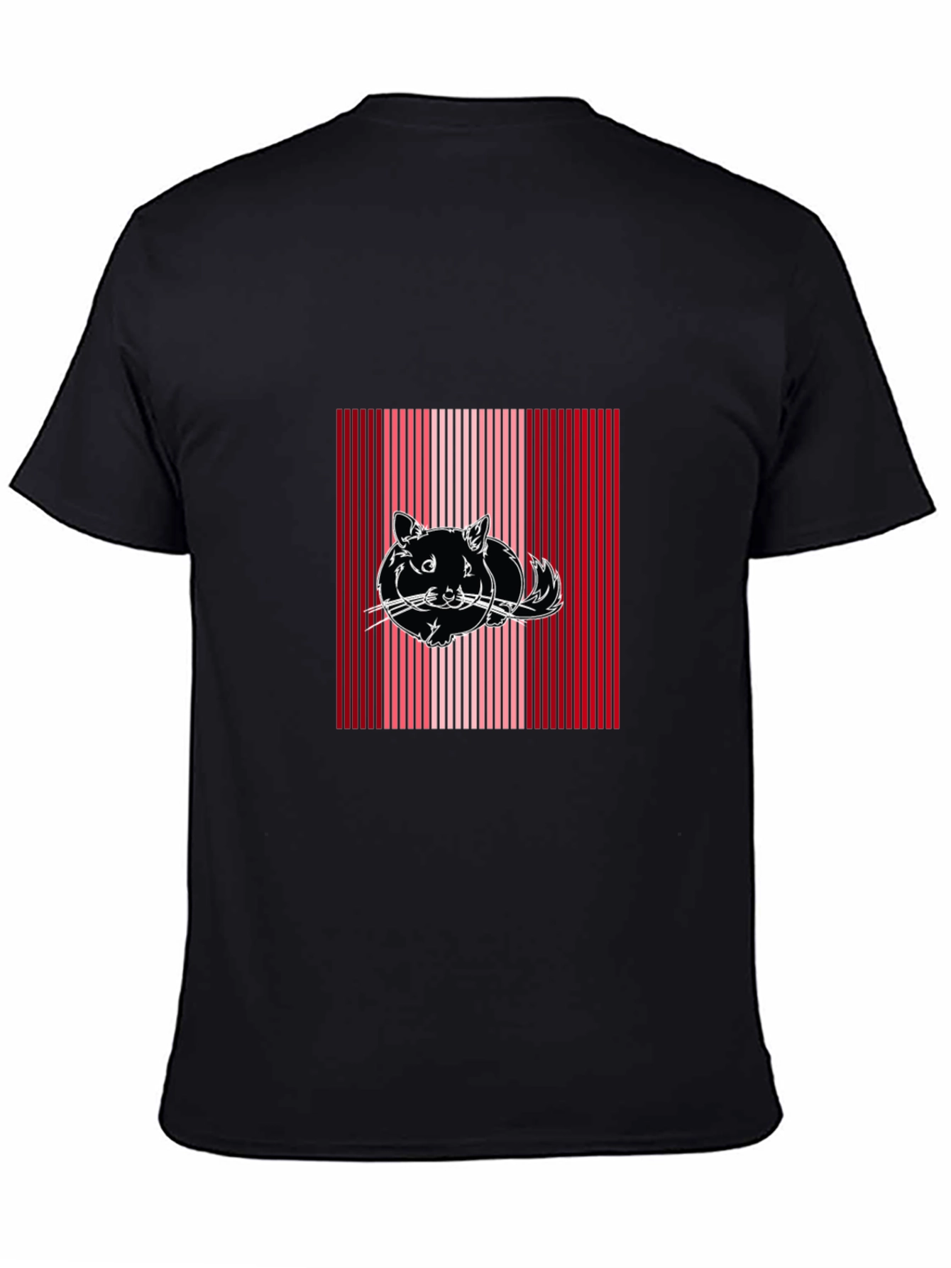 Striped Cat Graphic Tee - Black Cotton Blend