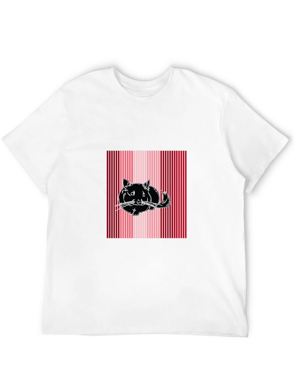 Striped Cat Graphic Tee - Black Cotton Blend