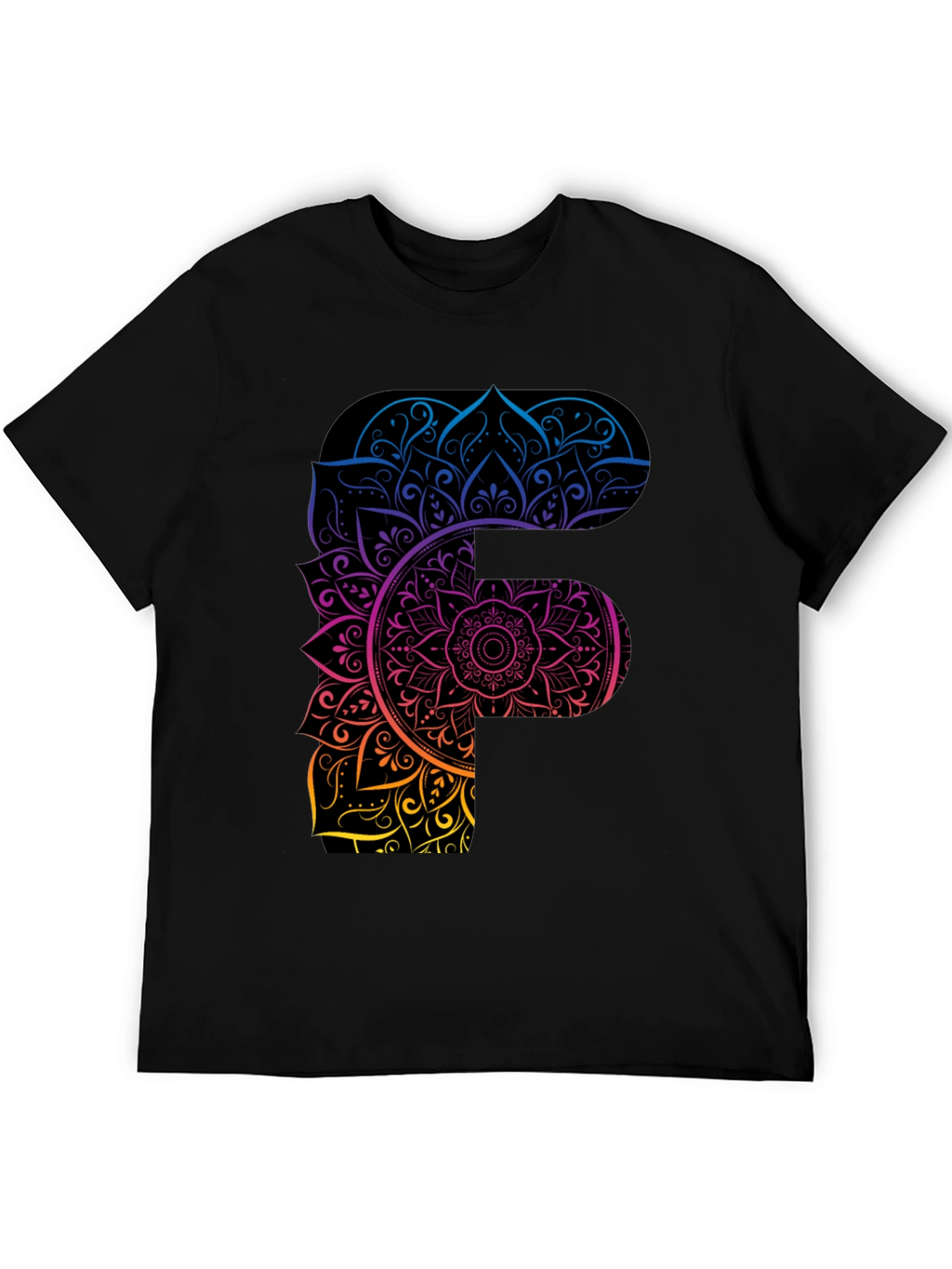 Mandala F Letter Graphic Tee - Unique Gradient Design
