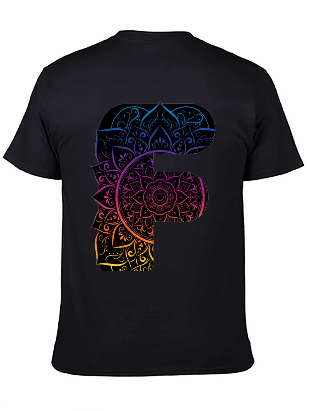 Mandala F Letter Graphic Tee - Unique Gradient Design