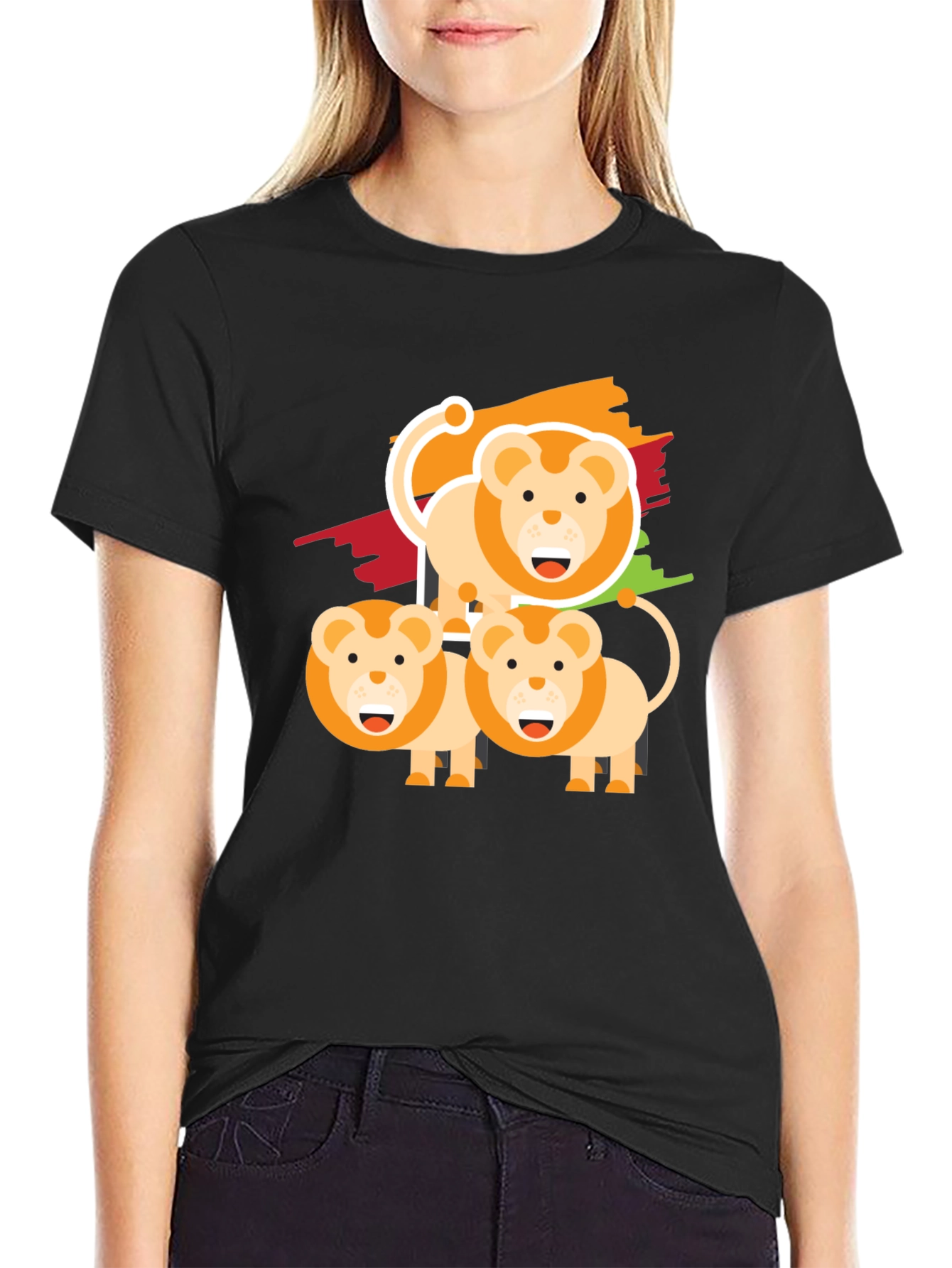 Lion Family Graphic Tee - Black Cotton Comfort