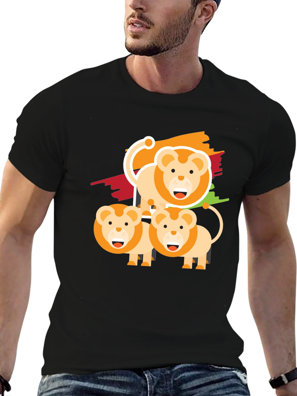 Lion Family Graphic Tee - Black Cotton Comfort