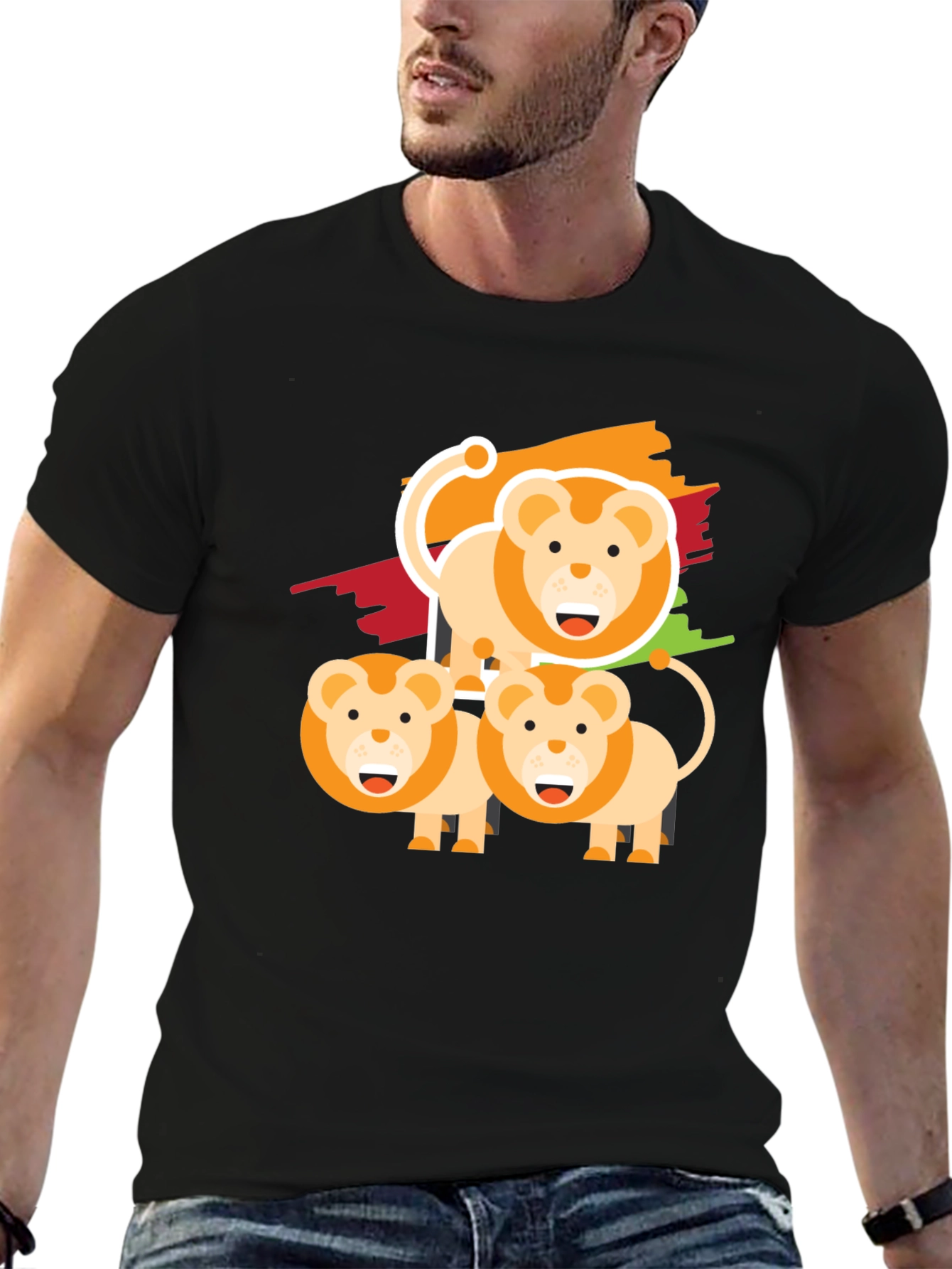 Lion Family Graphic Tee - Black Cotton Comfort