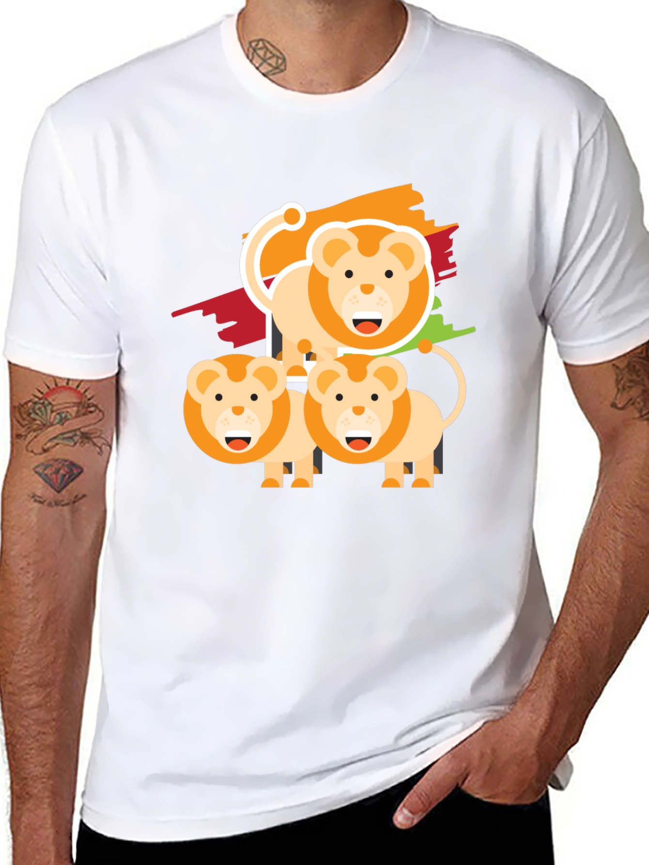 Lion Family Graphic Tee - Black Cotton Comfort