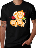 Lion Family Graphic Tee - Black Cotton Comfort