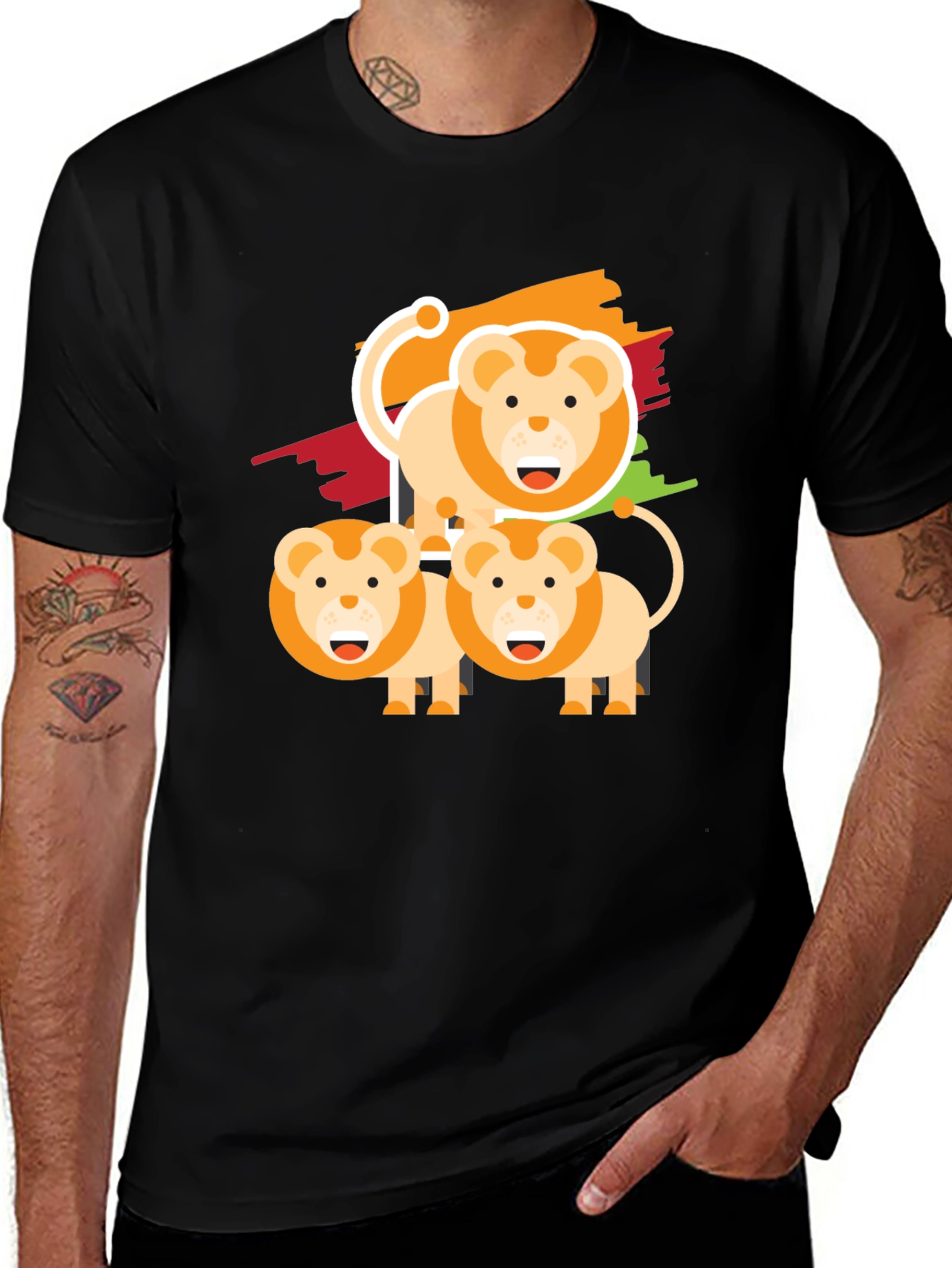 Lion Family Graphic Tee - Black Cotton Comfort