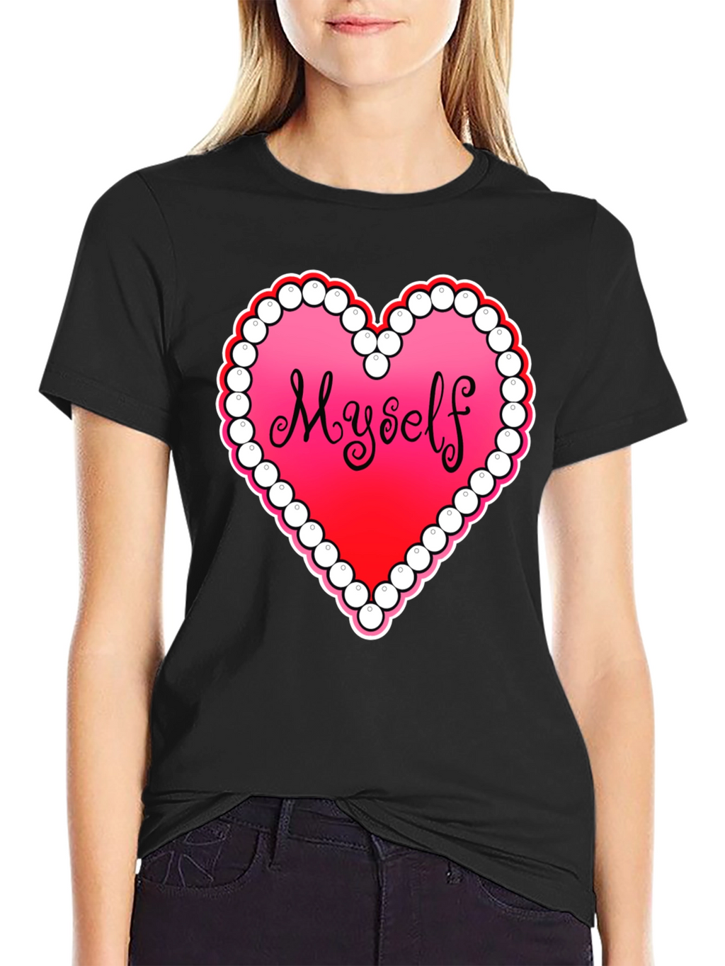 Myself Heart Graphic Tee - Black Casual T-Shirt