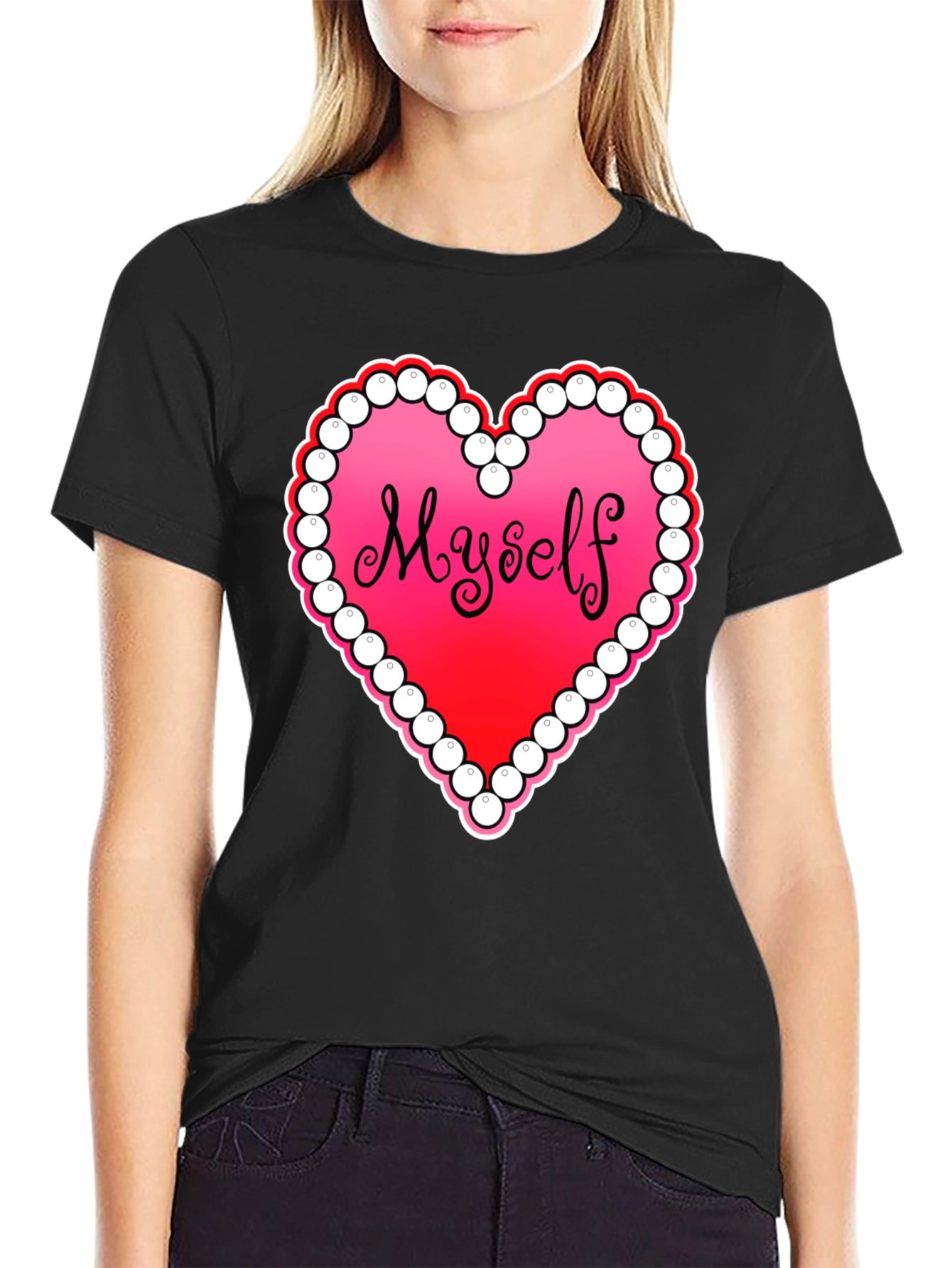 Myself Heart Graphic Tee - Black Casual T-Shirt