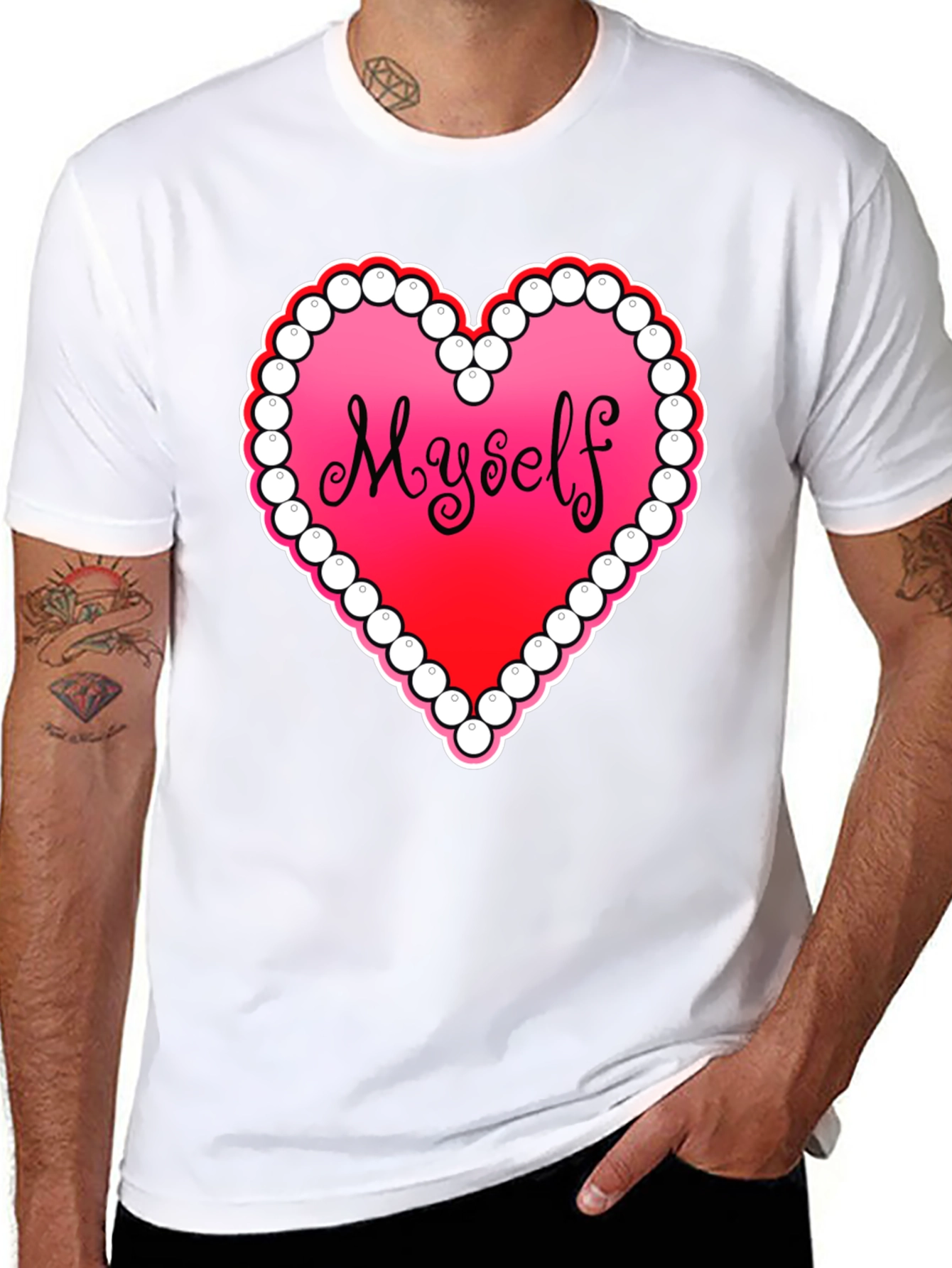 Myself Heart Graphic Tee - Black Casual T-Shirt