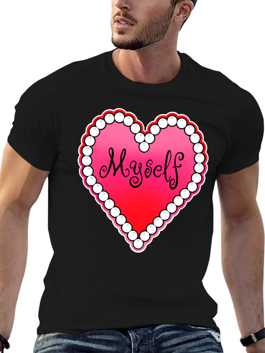 Myself Heart Graphic Tee - Black Casual T-Shirt