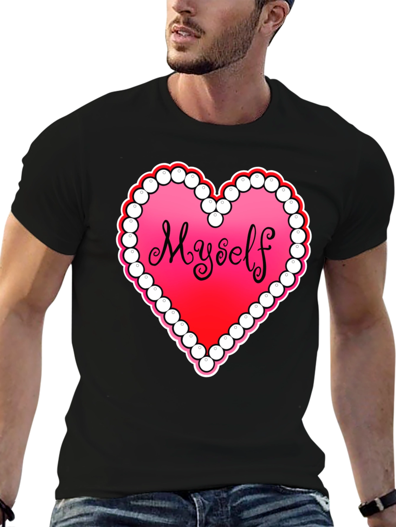 Myself Heart Graphic Tee - Black Casual T-Shirt