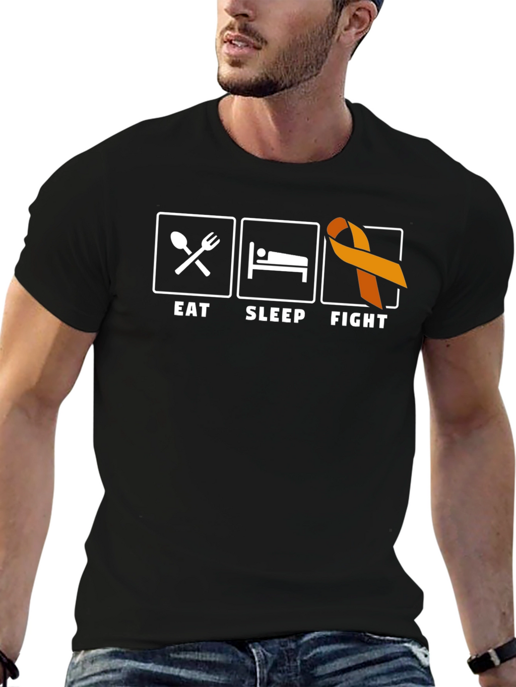 Eat Sleep Fight T-Shirt Orange Ribbon Support