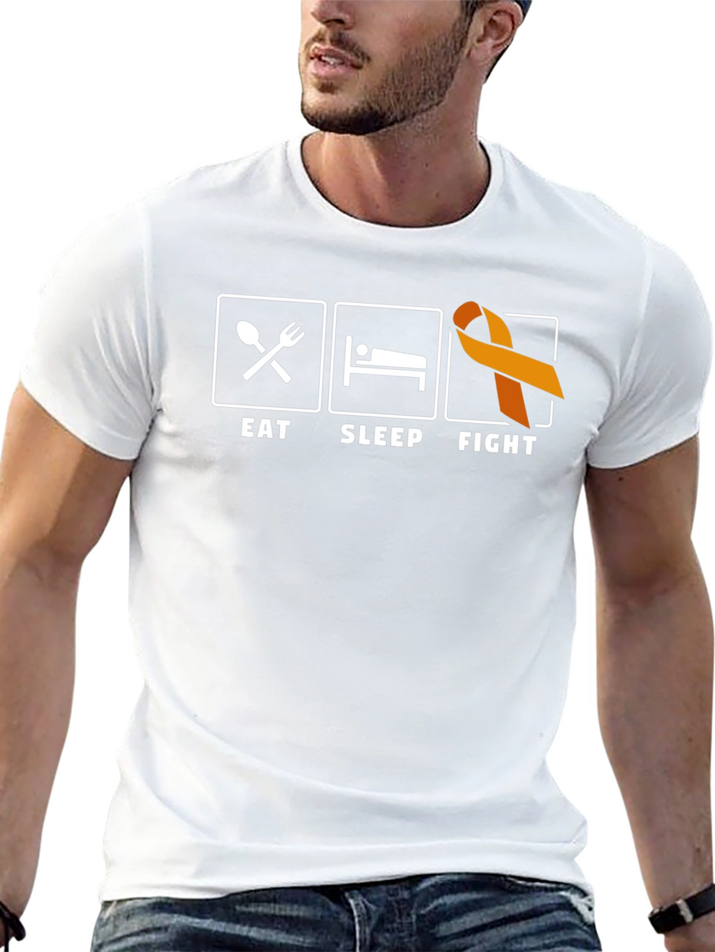 Eat Sleep Fight T-Shirt Orange Ribbon Support