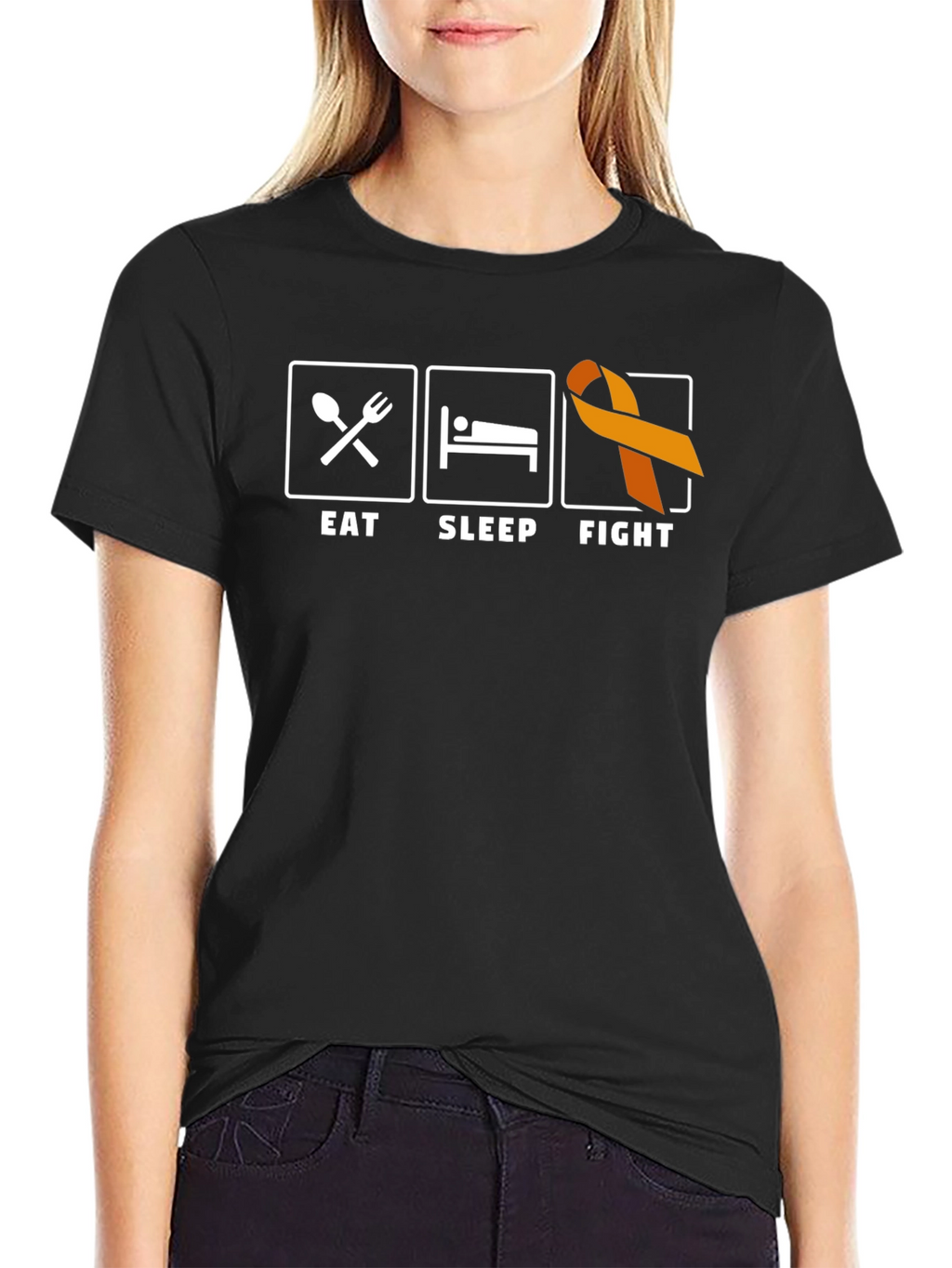 Eat Sleep Fight T-Shirt Orange Ribbon Support