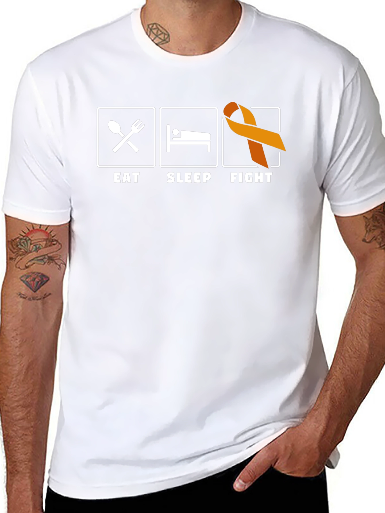 Eat Sleep Fight T-Shirt Orange Ribbon Support