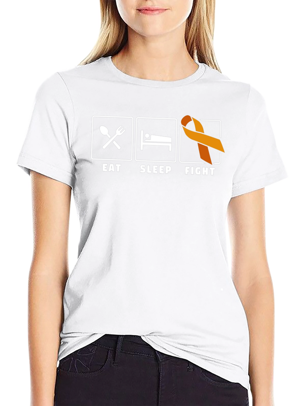 Eat Sleep Fight T-Shirt Orange Ribbon Support