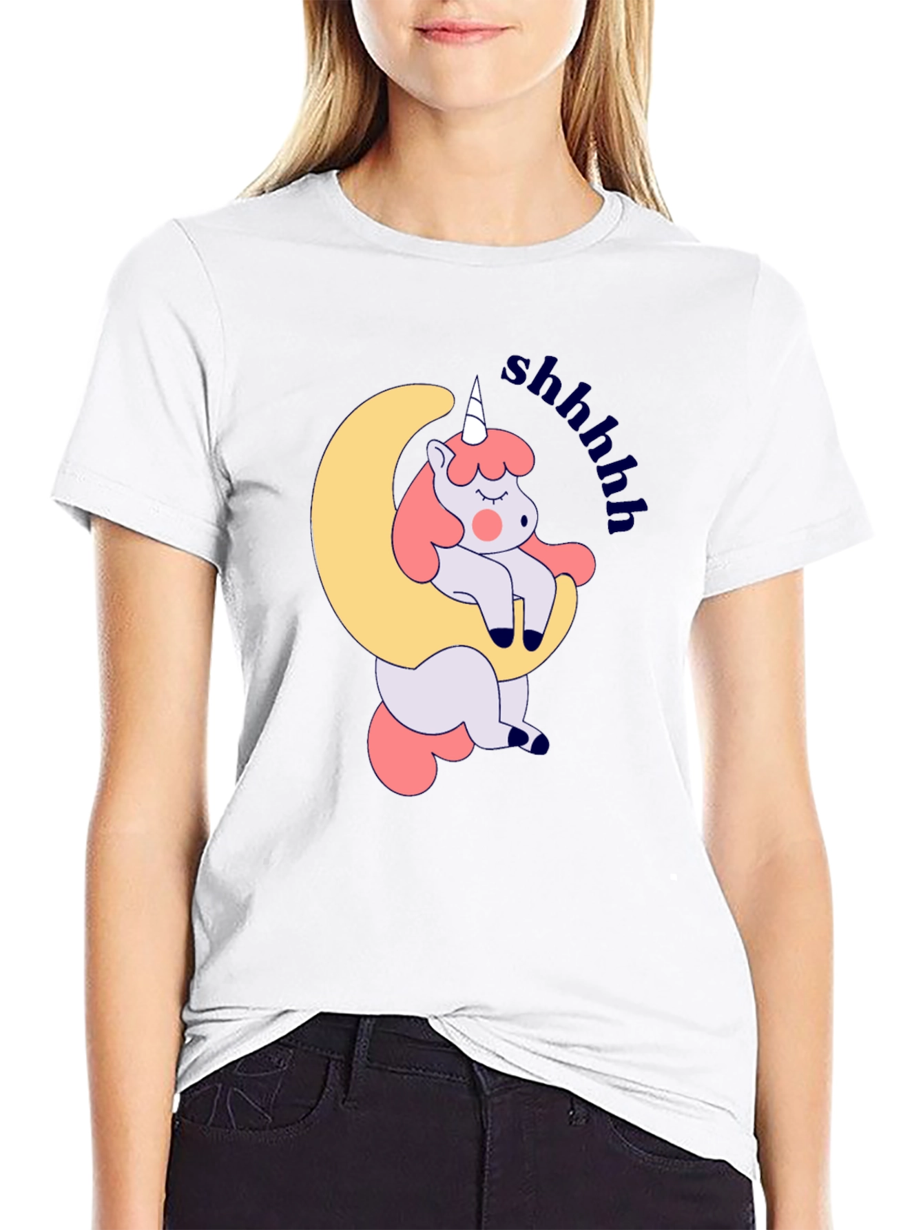 Cute Unicorn Sleeping on Moon T-Shirt