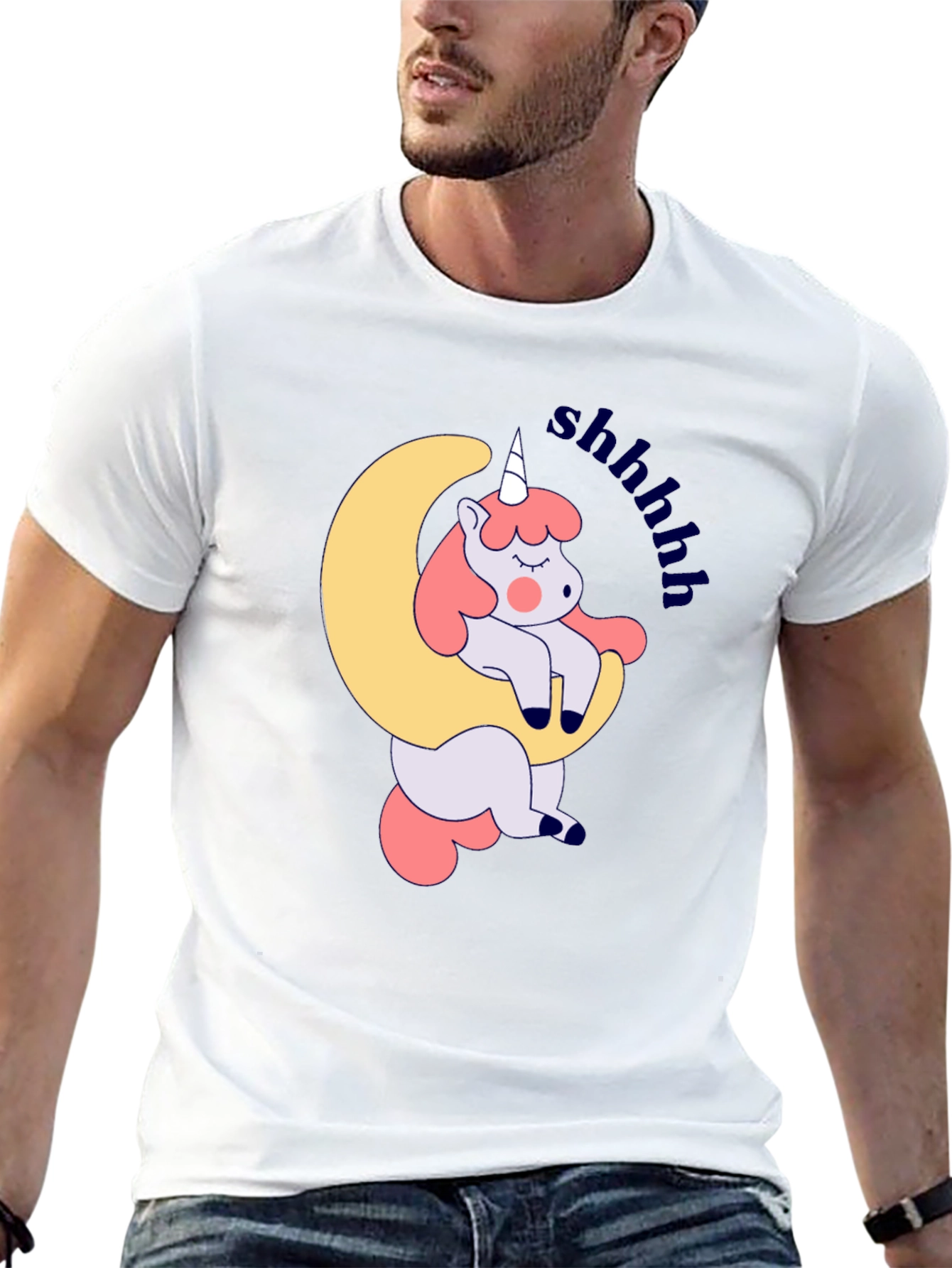 Cute Unicorn Sleeping on Moon T-Shirt