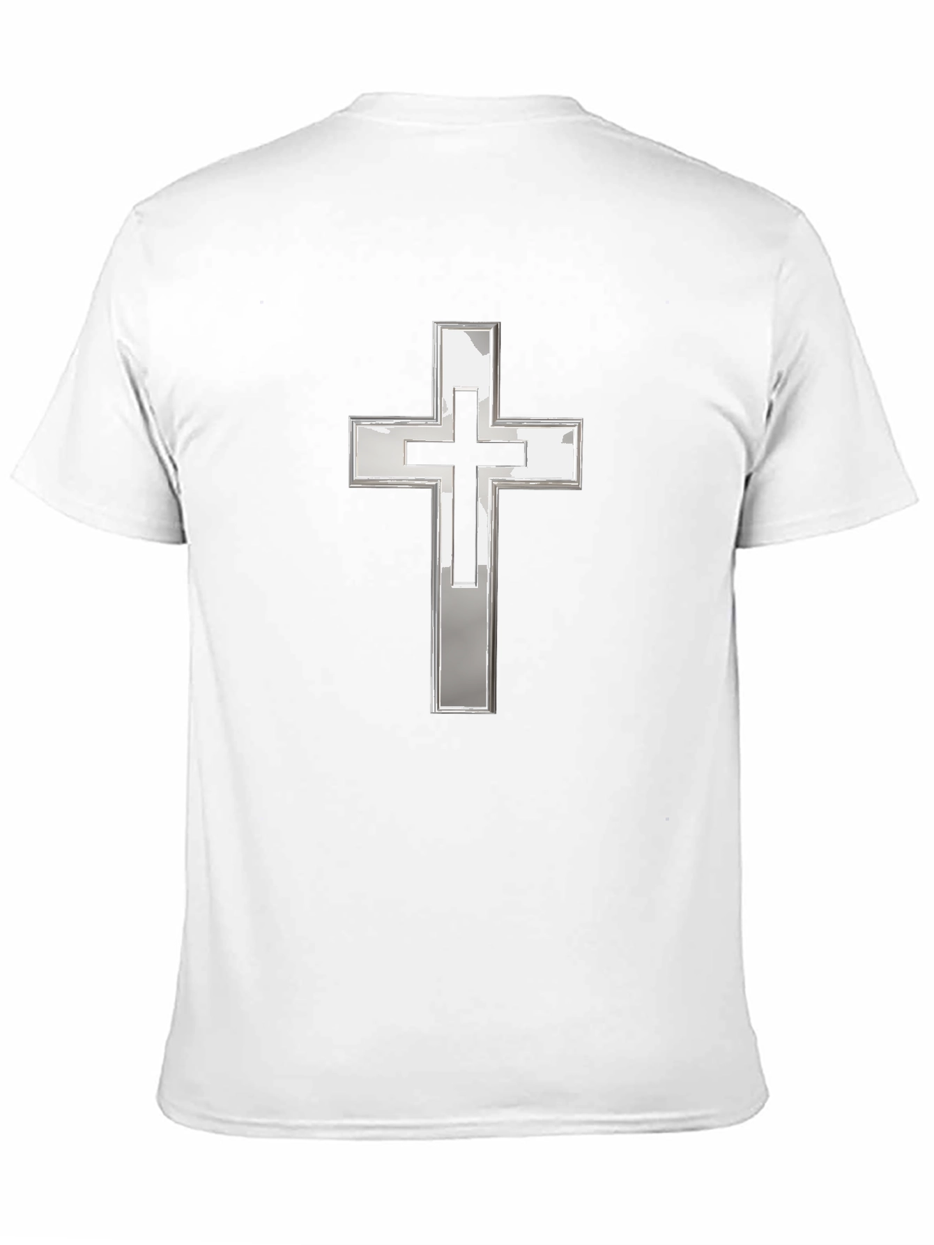 Black T-Shirt with Silver Christian Cross Graphic