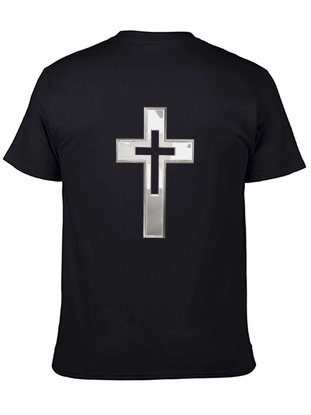 Black T-Shirt with Silver Christian Cross Graphic