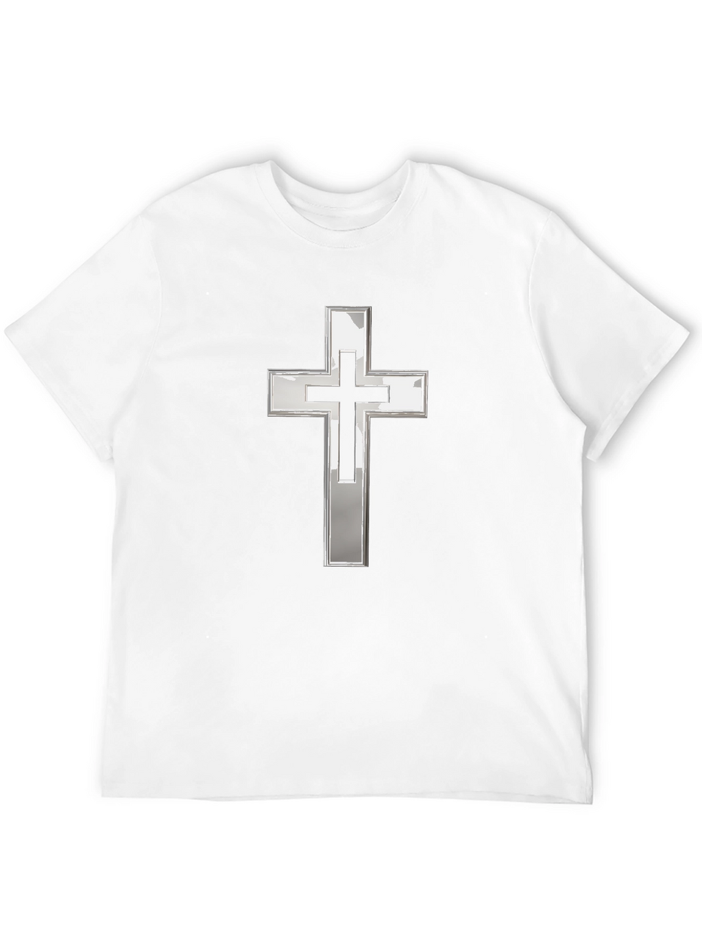 Black T-Shirt with Silver Christian Cross Graphic