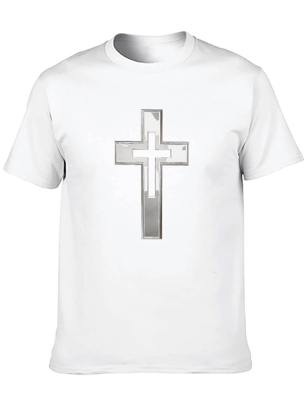 Black T-Shirt with Silver Christian Cross Graphic