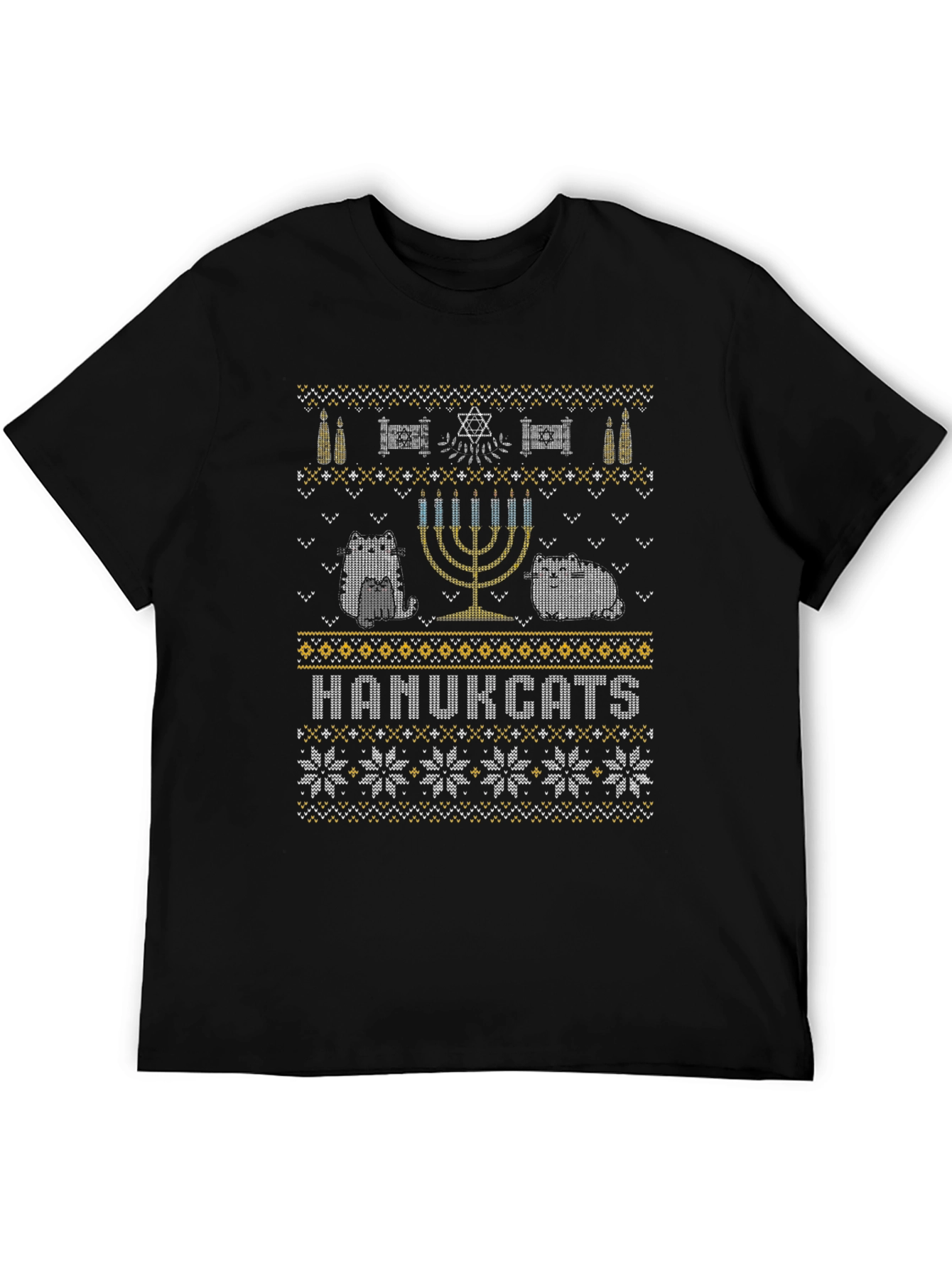 Hanukcats Funny Hanukkah Sweater Design T-Shirt