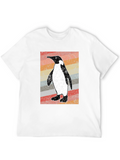 Retro Penguin Graphic Tee - Black Cotton T-Shirt