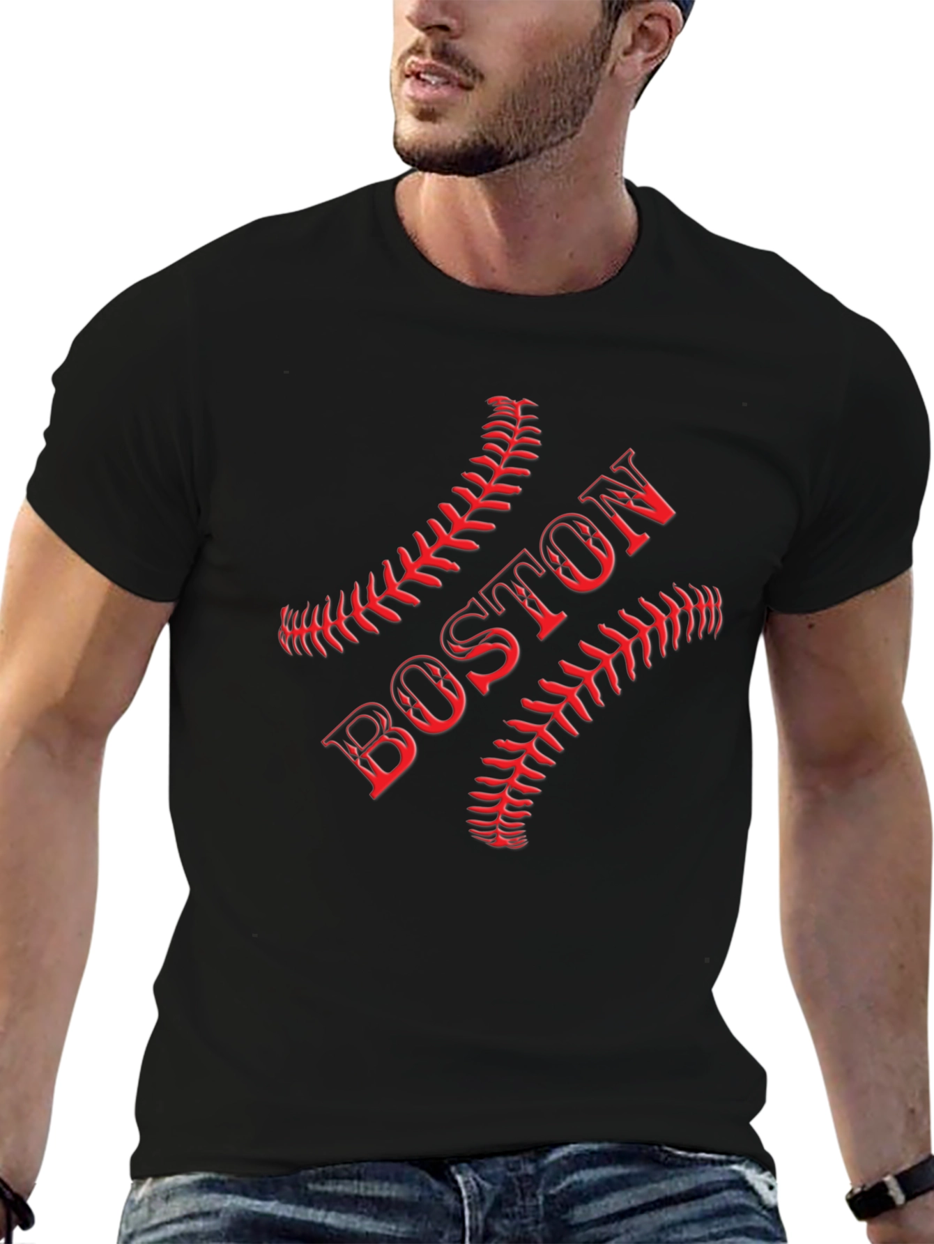 Boston Baseball T-Shirt - Red Stitch Design