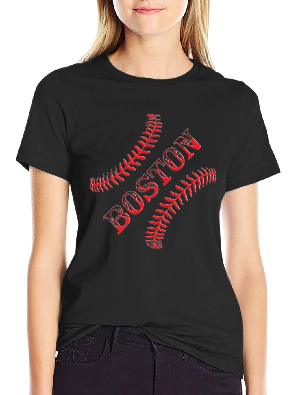 Boston Baseball T-Shirt - Red Stitch Design
