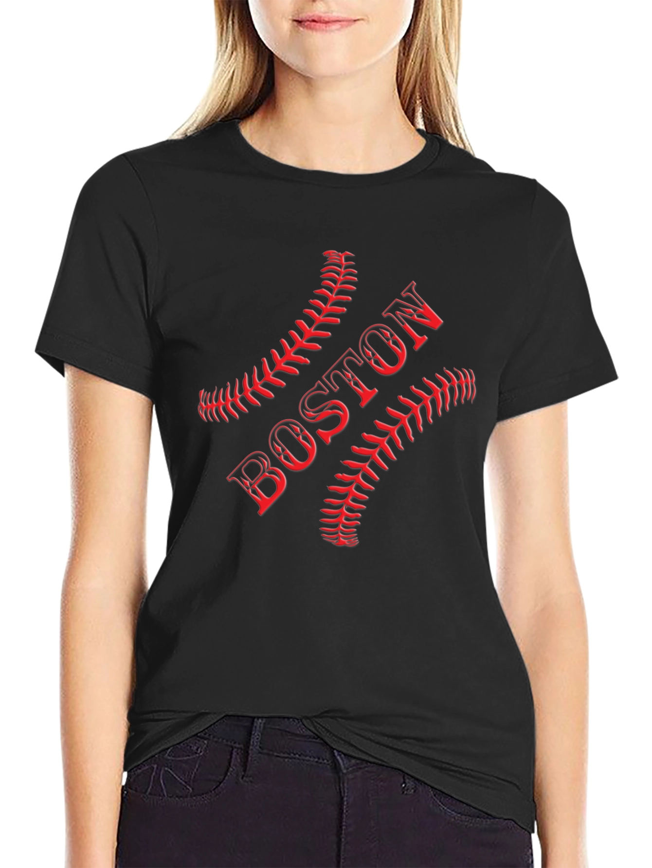 Boston Baseball T-Shirt - Red Stitch Design