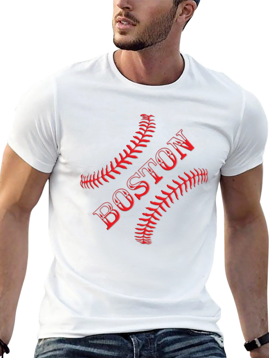 Boston Baseball T-Shirt - Red Stitch Design