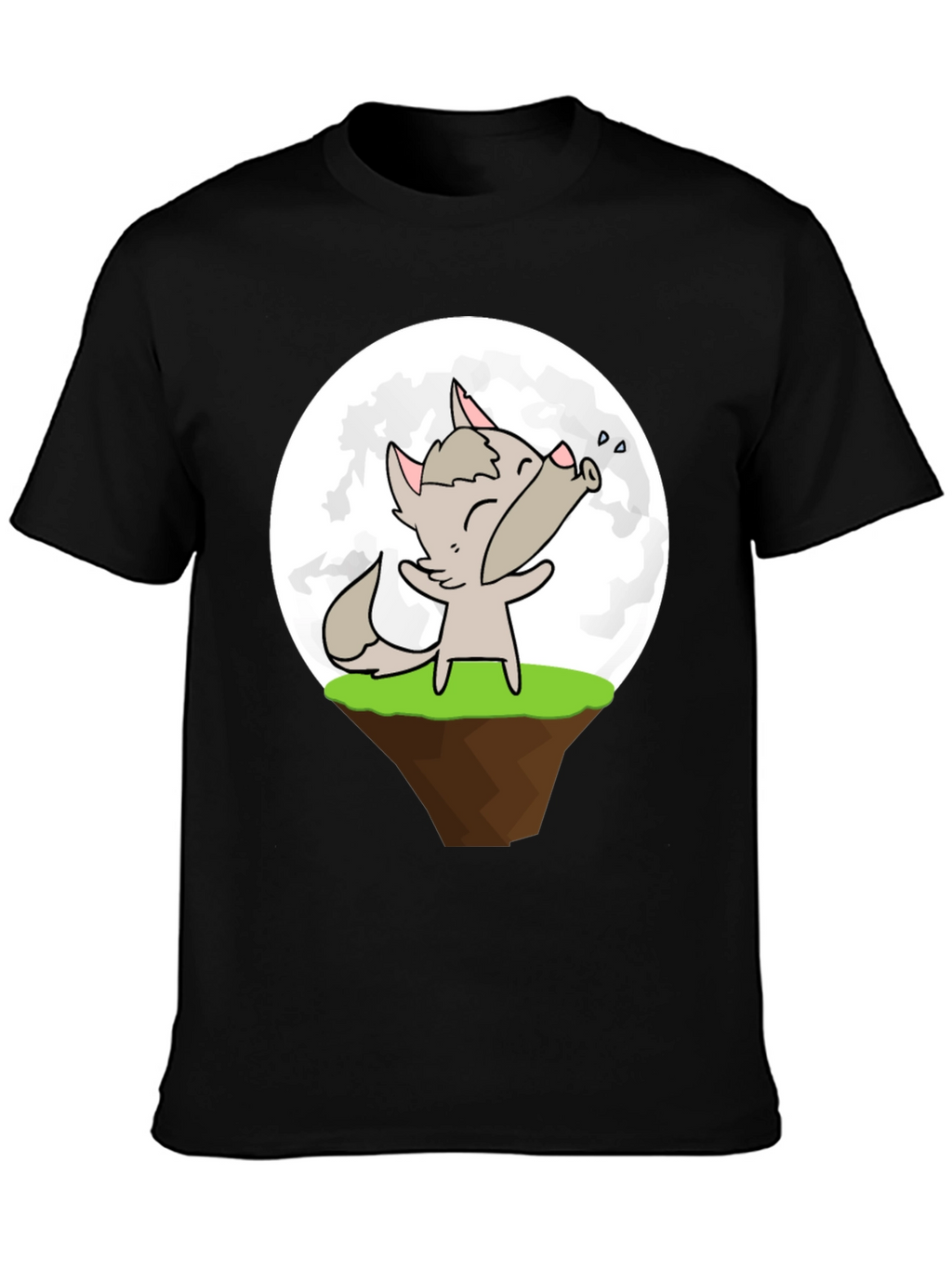 Cartoon Wolf Howling at the Moon Graphic T-Shirt