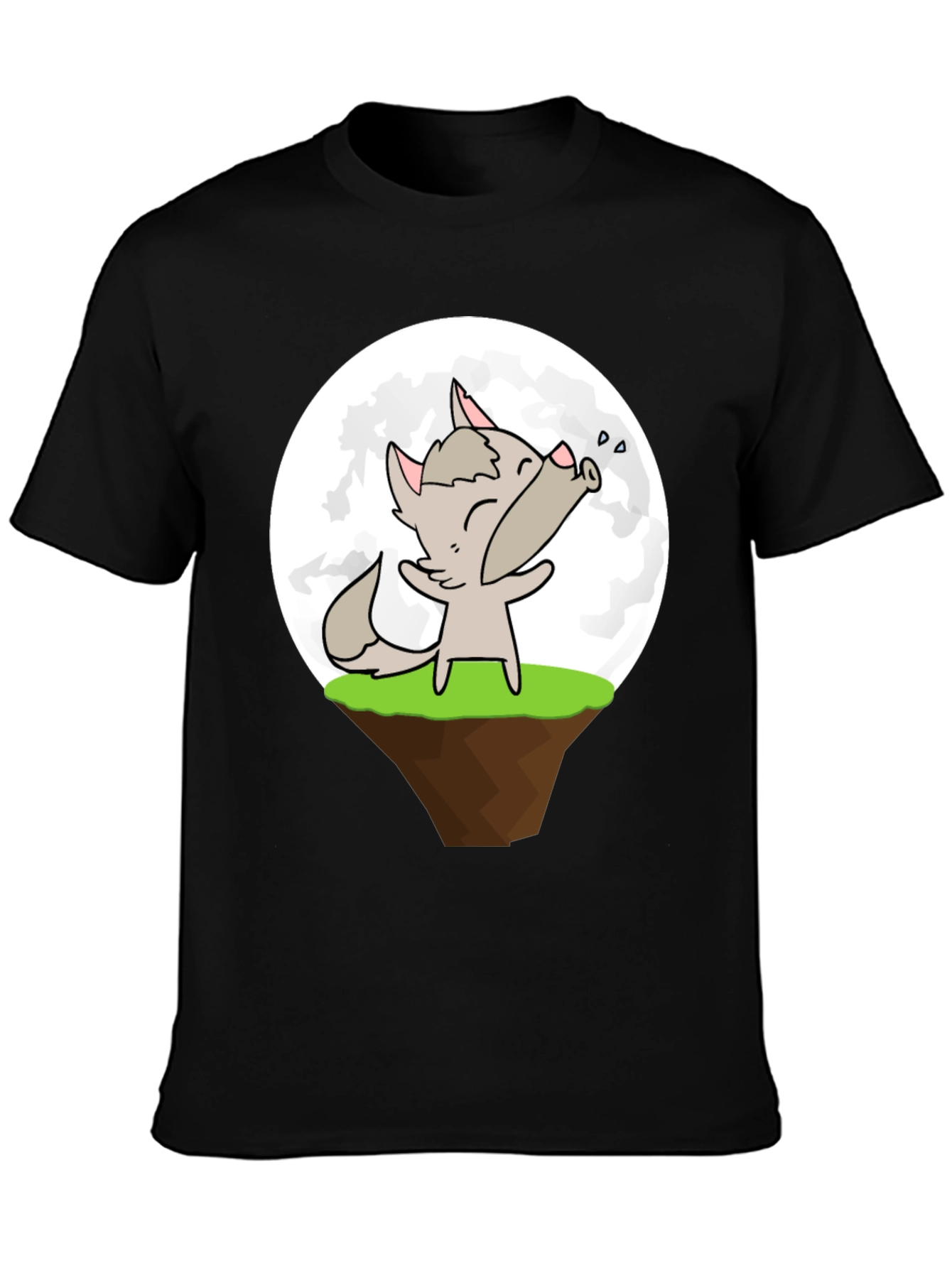 Cartoon Wolf Howling at the Moon Graphic T-Shirt