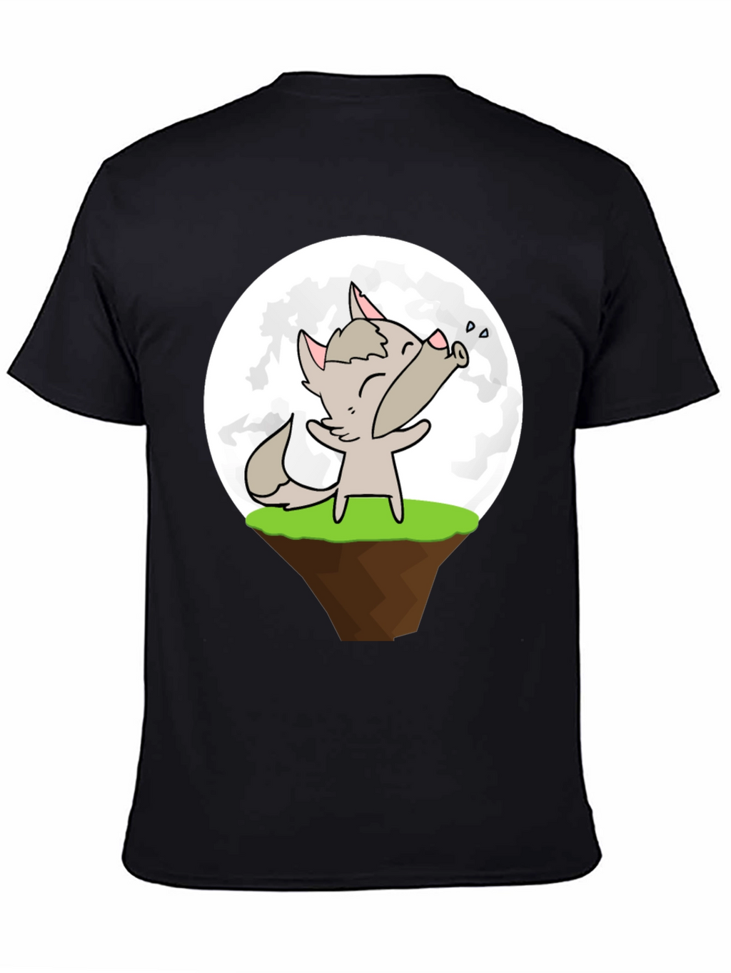 Cartoon Wolf Howling at the Moon Graphic T-Shirt