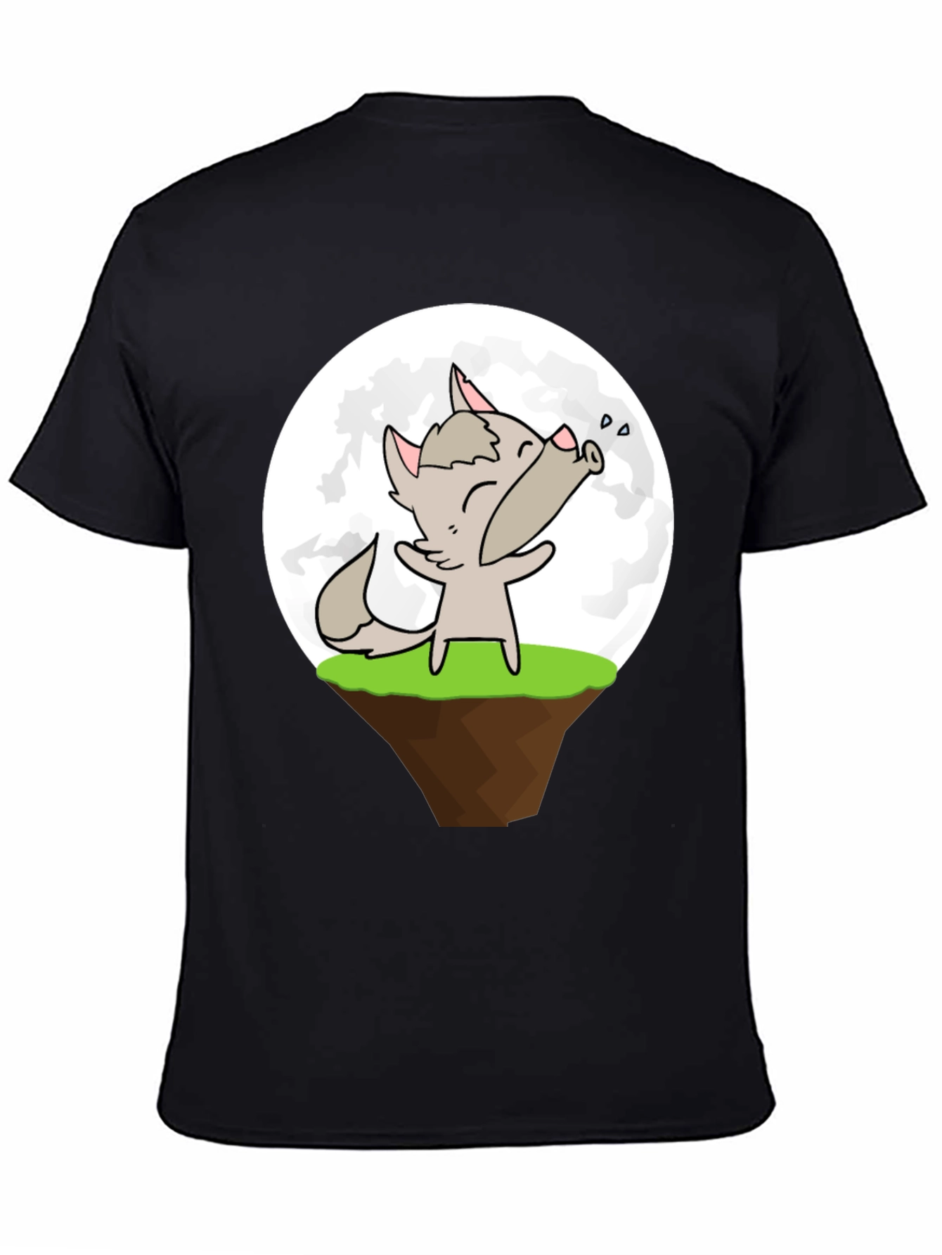 Cartoon Wolf Howling at the Moon Graphic T-Shirt
