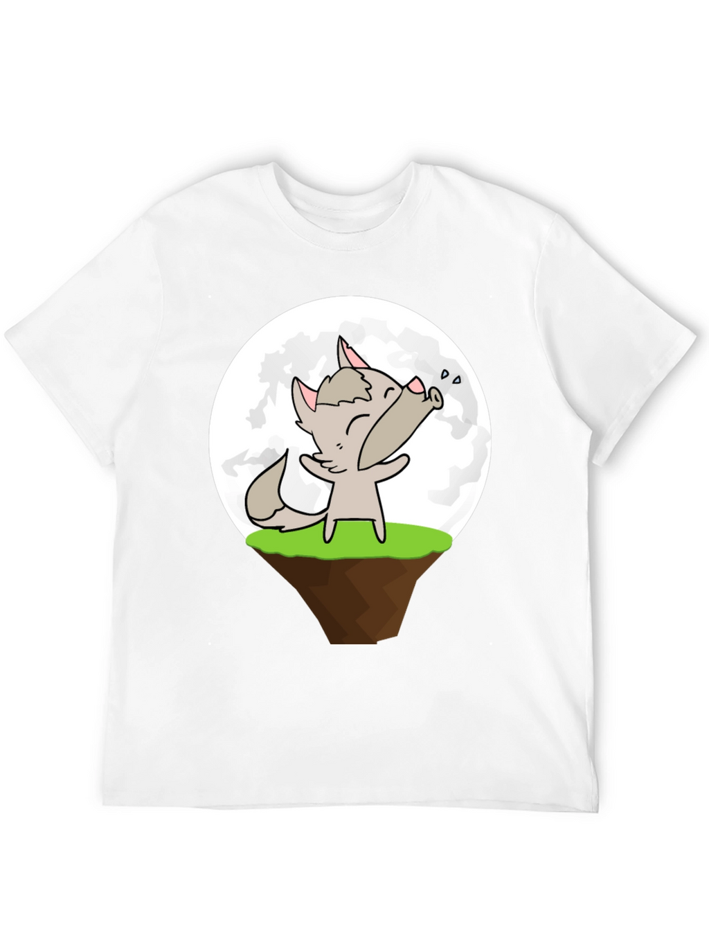 Cartoon Wolf Howling at the Moon Graphic T-Shirt