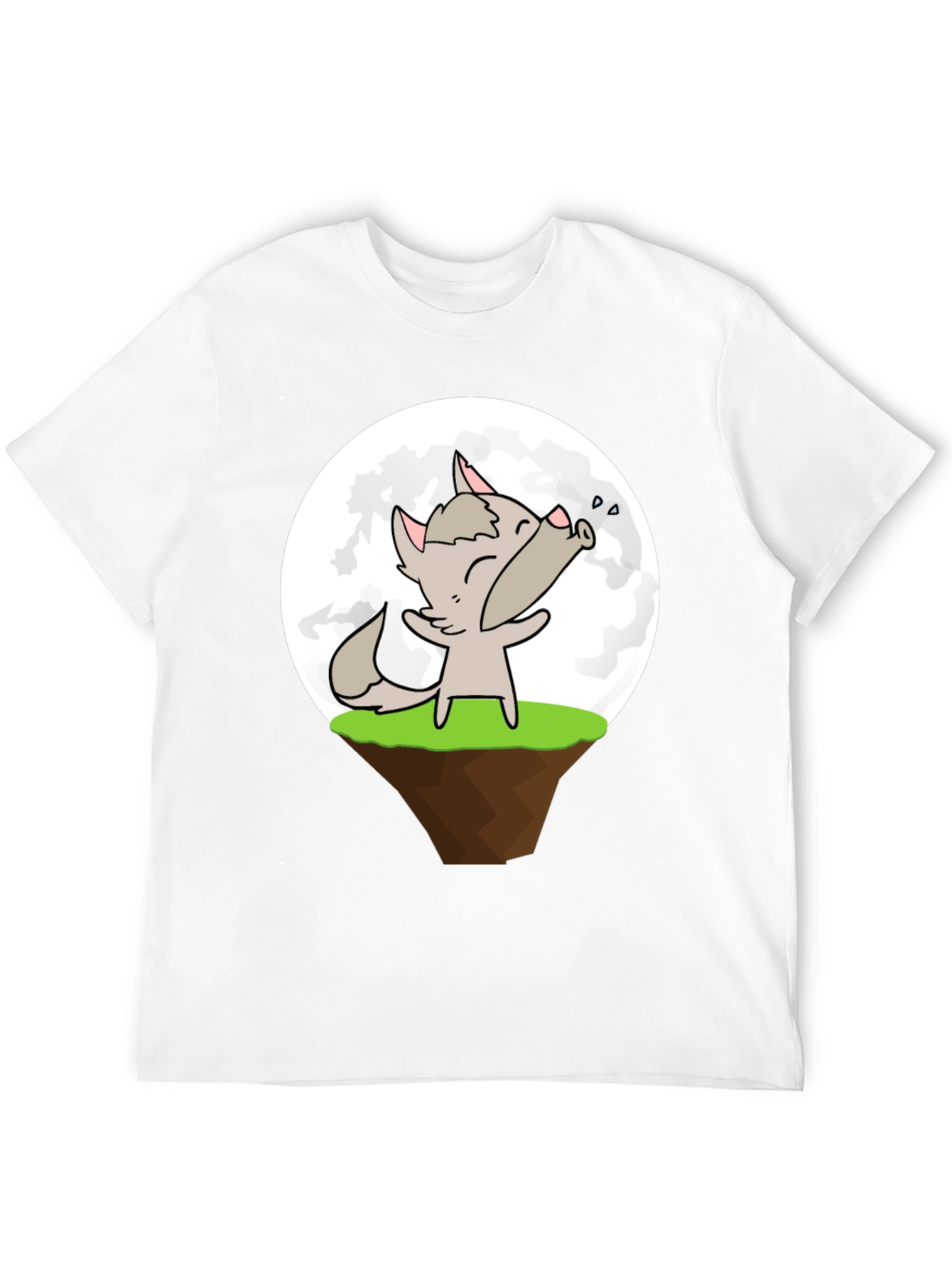 Cartoon Wolf Howling at the Moon Graphic T-Shirt