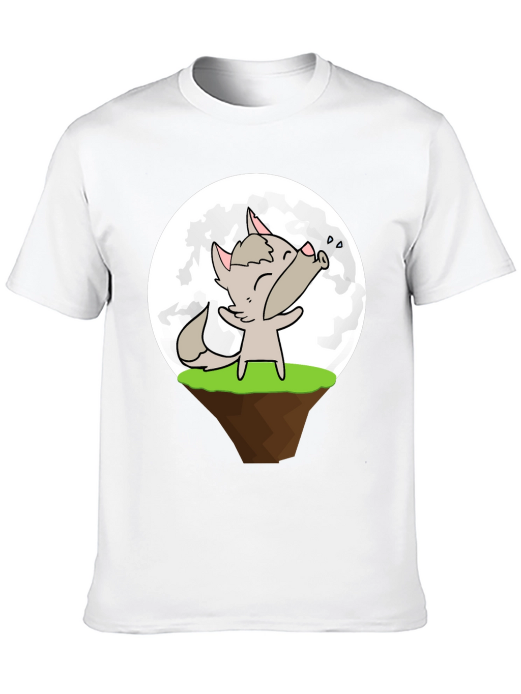 Cartoon Wolf Howling at the Moon Graphic T-Shirt