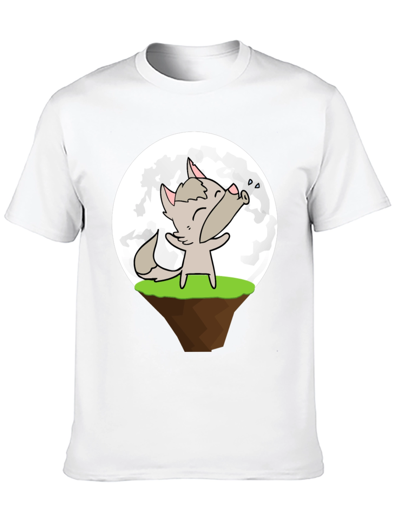 Cartoon Wolf Howling at the Moon Graphic T-Shirt