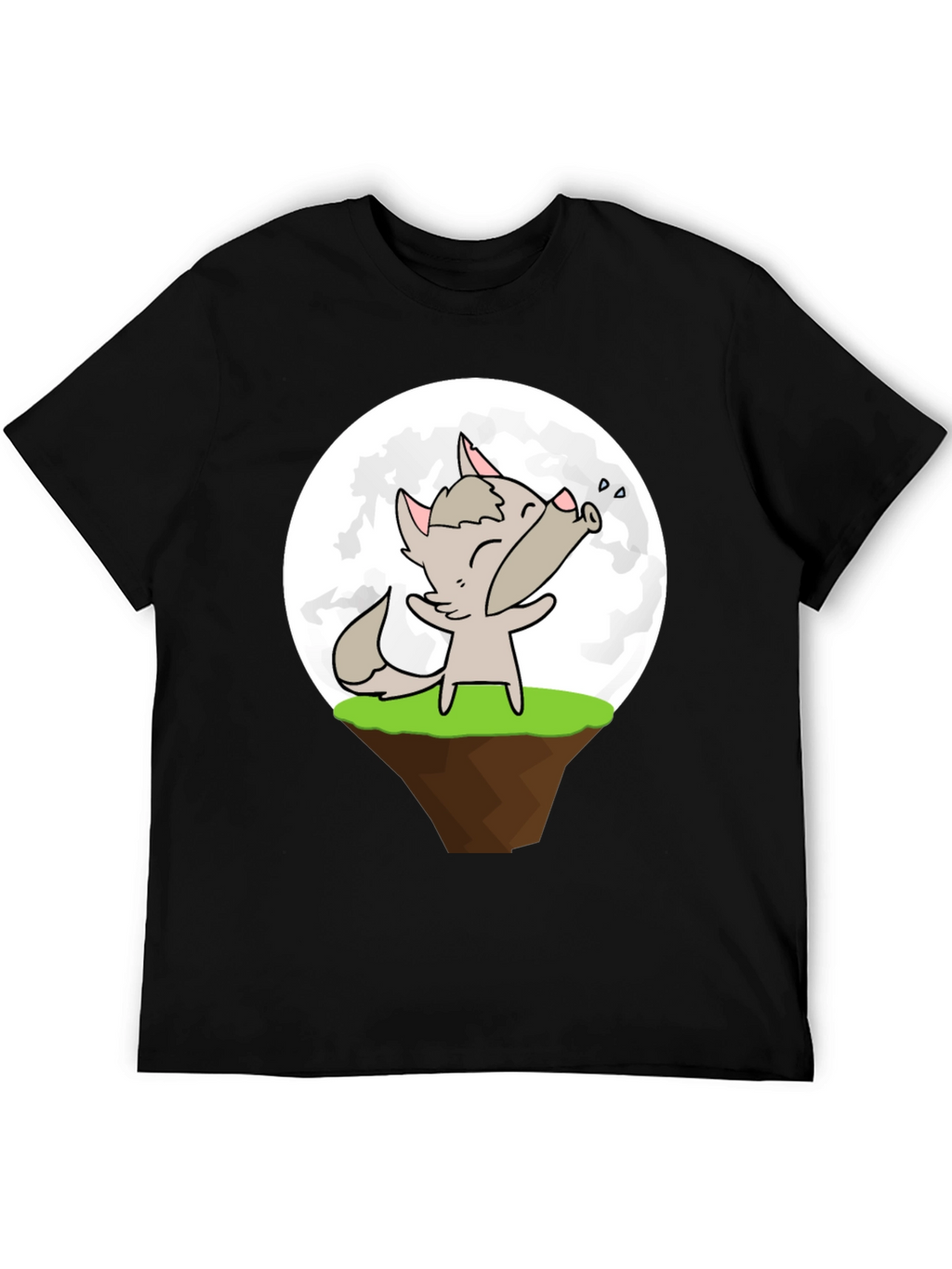 Cartoon Wolf Howling at the Moon Graphic T-Shirt
