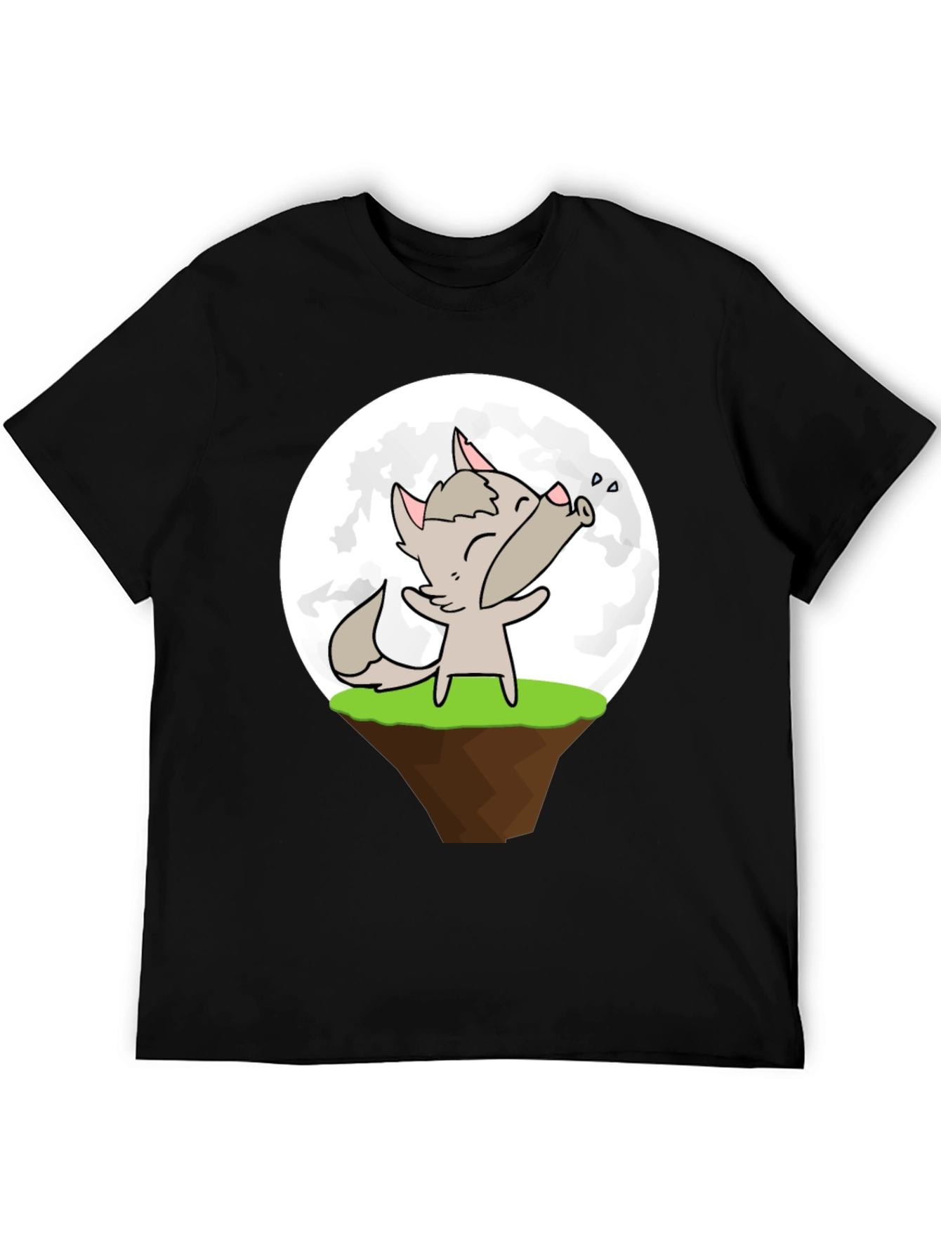 Cartoon Wolf Howling at the Moon Graphic T-Shirt