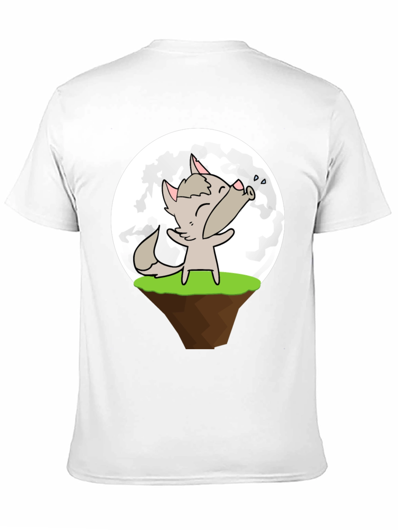 Cartoon Wolf Howling at the Moon Graphic T-Shirt