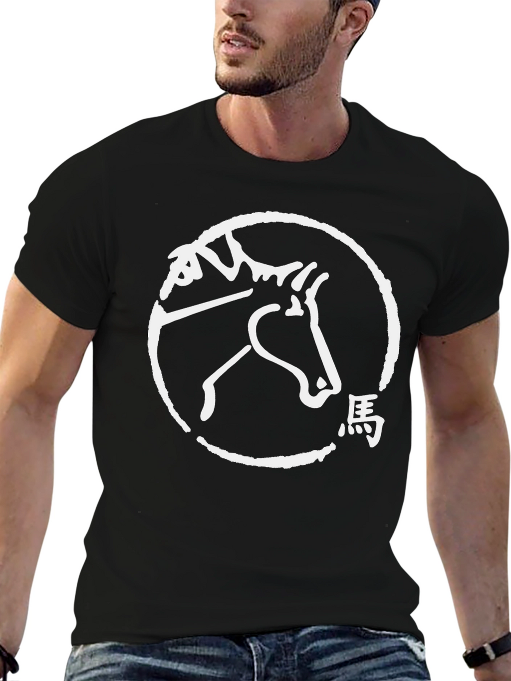 Horse Graphic Tee - Black Crew Neck