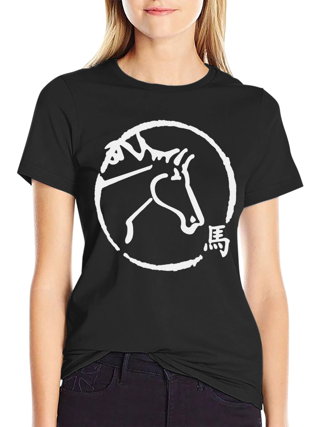 Horse Graphic Tee - Black Crew Neck