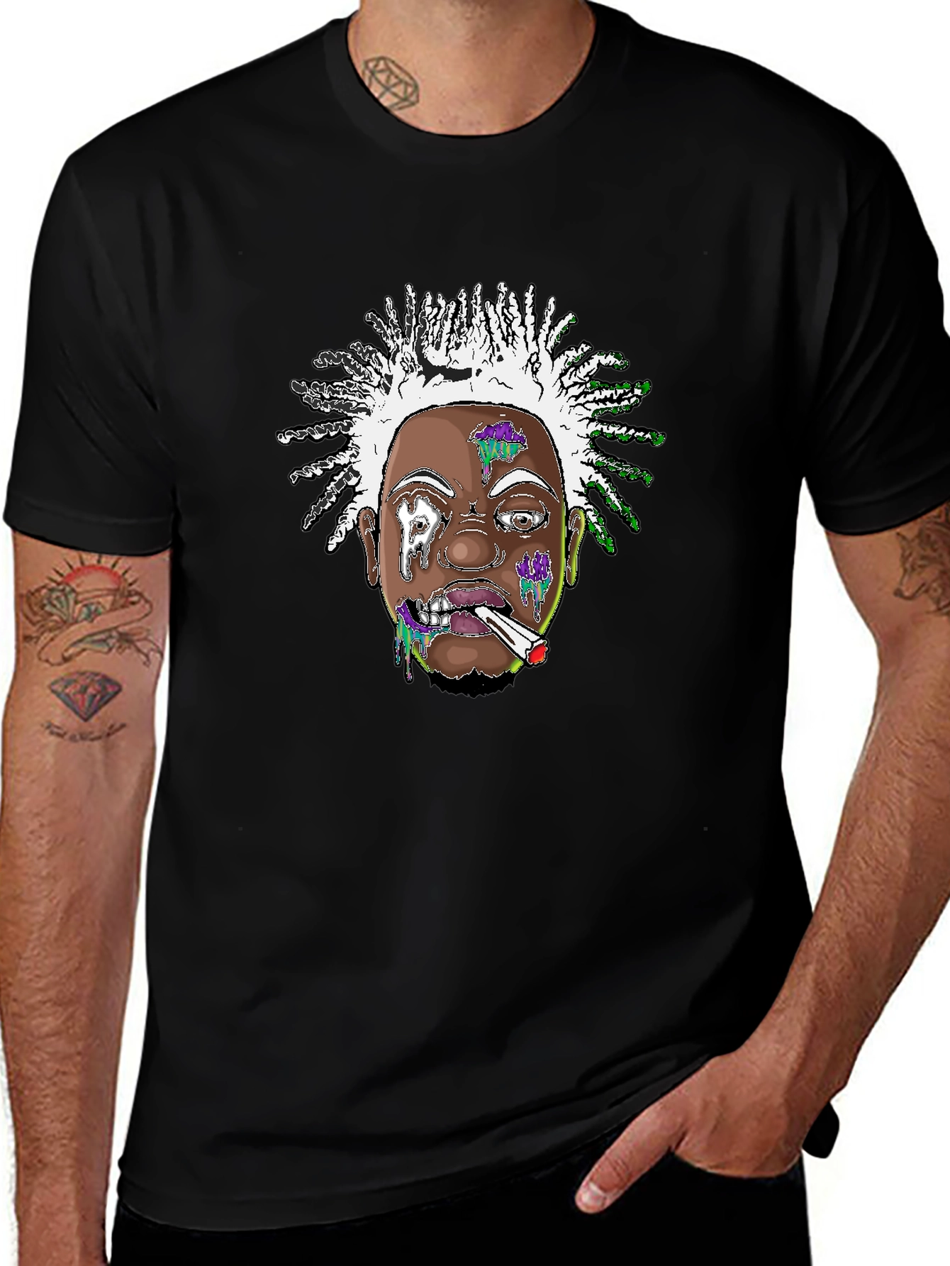 Edgy Cartoon Graphic Tee - Black Cotton Blend