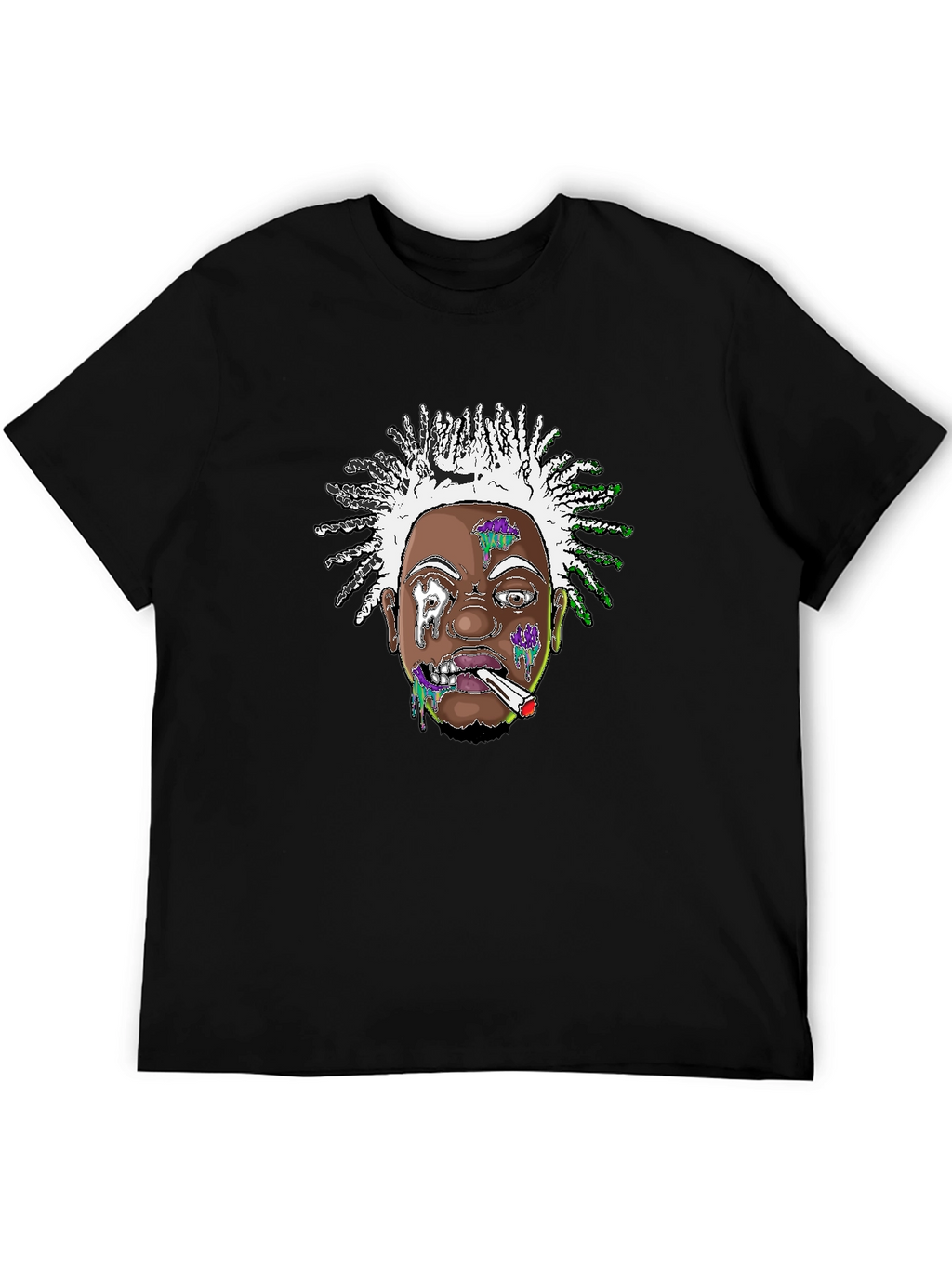 Edgy Cartoon Graphic Tee - Black Cotton Blend