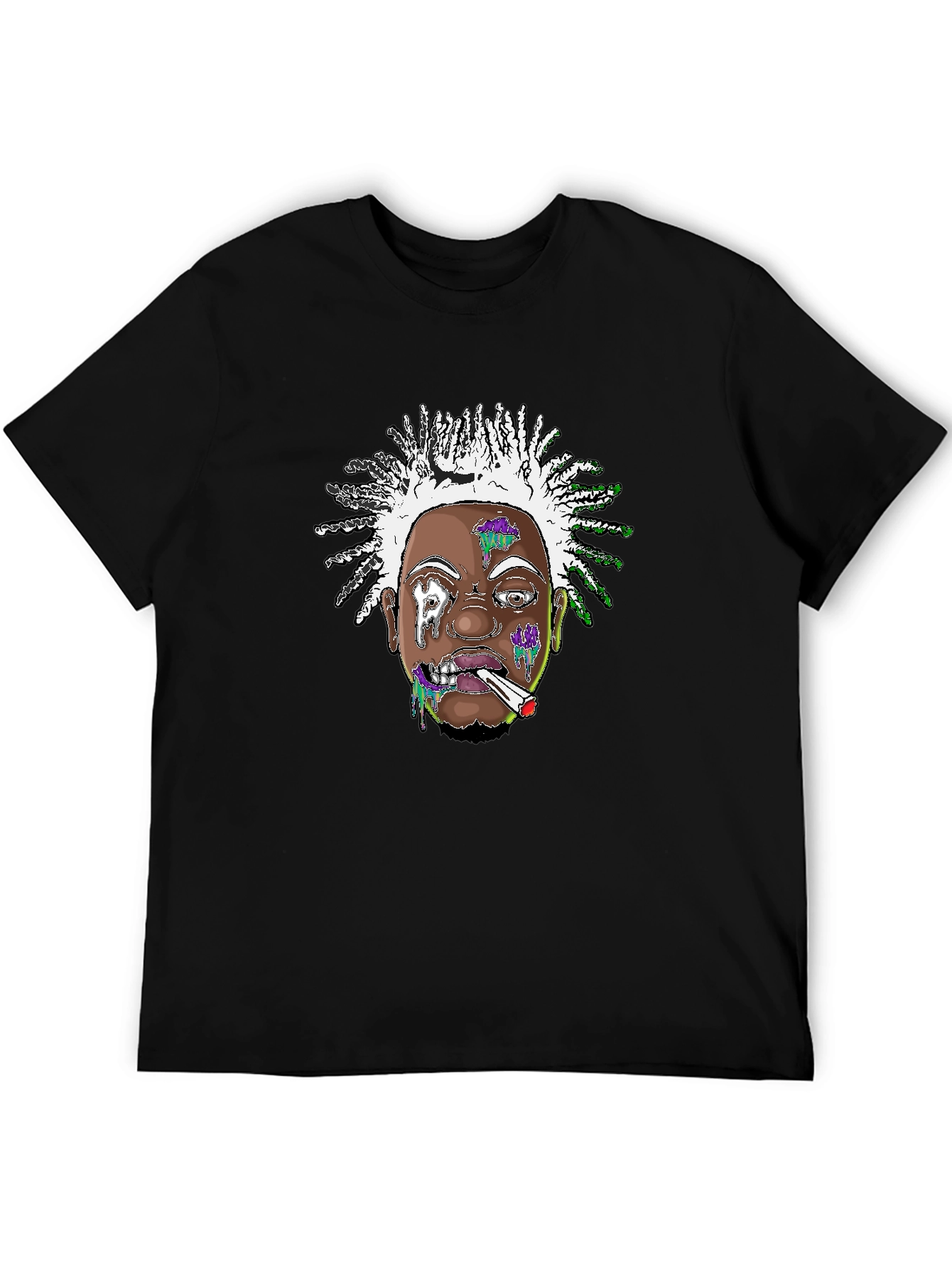 Edgy Cartoon Graphic Tee - Black Cotton Blend