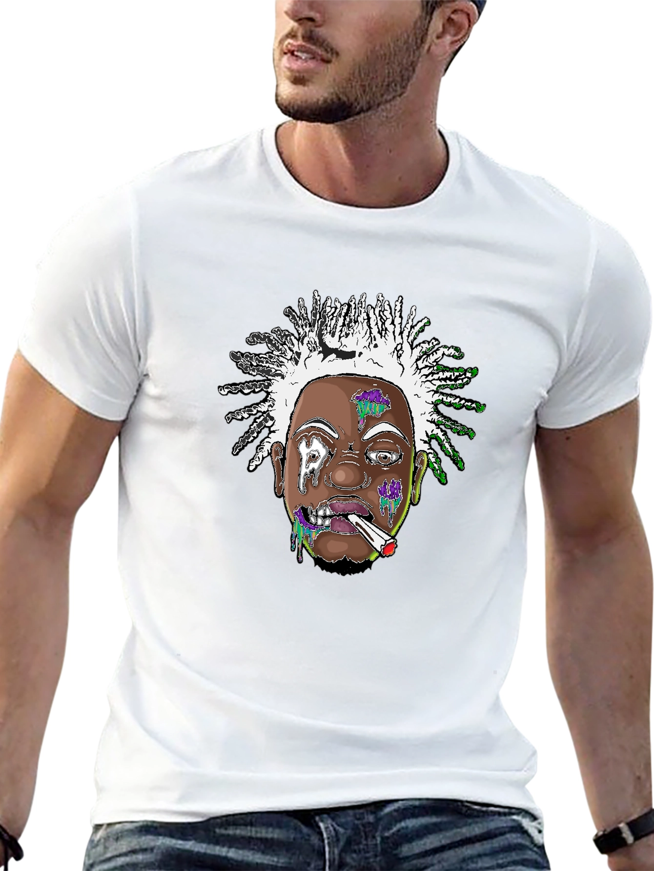 Edgy Cartoon Graphic Tee - Black Cotton Blend