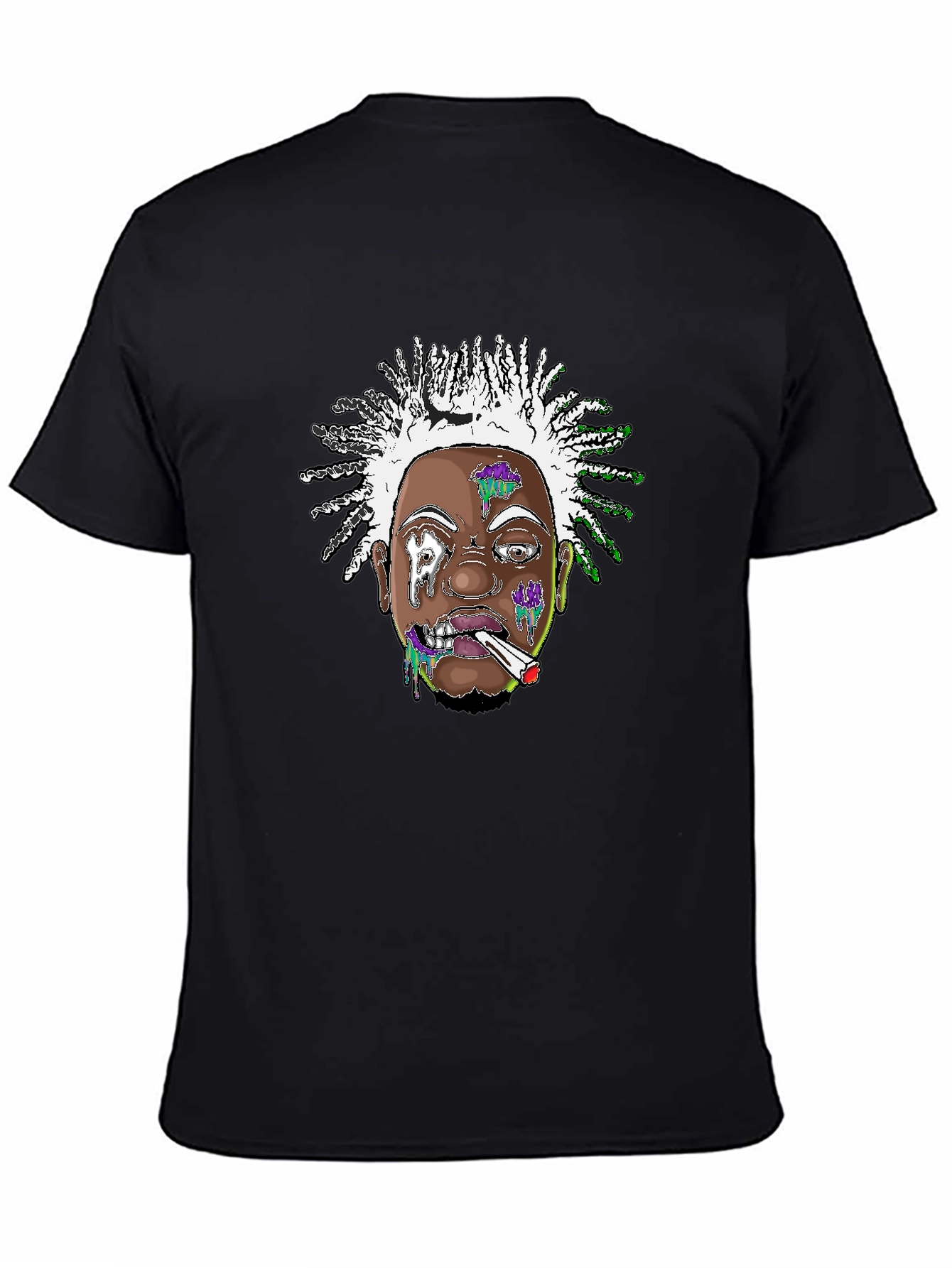 Edgy Cartoon Graphic Tee - Black Cotton Blend